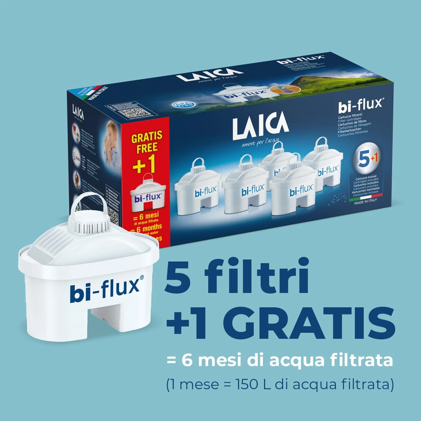 LAICA bi-flux® Filtro per Acqua 6 Filtri 150L Made in Italy