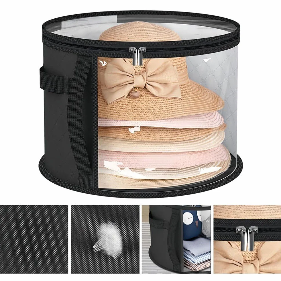Scatola per Cappelli, Scatola Portaoggetti per Cappelli, Contenitore per Borse Organizer per Cappelli Rotondi 2 Pezzi, Scatole per Cappelli Viaggio, Organizzatore Pieghevole