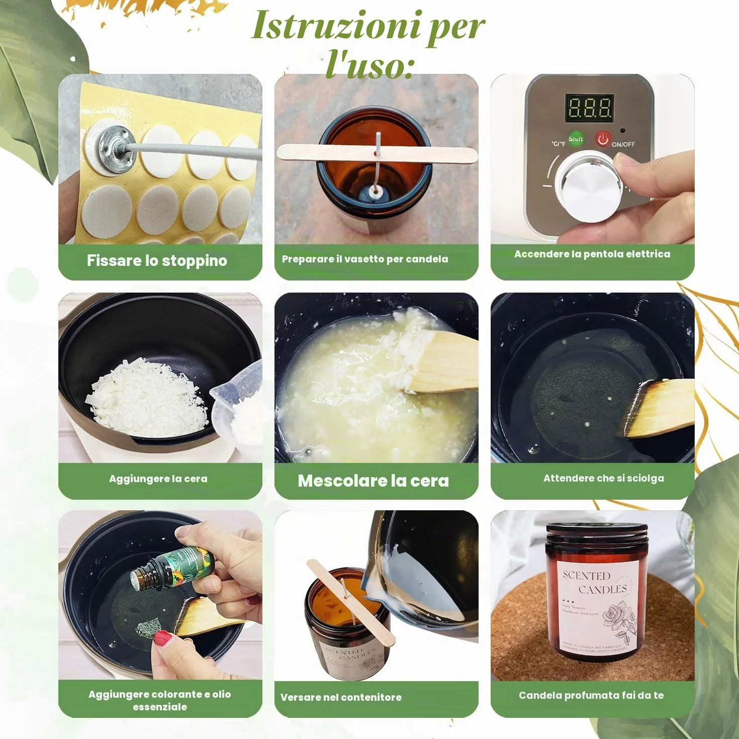 LINGQIAN Kit fabbricazione candele con fusore digitale di cera, Kit Candele Fai Da Te con Cera di Soia, 8 barattoli di candela, 8 oli profumati, set di candele per artigianato fai da te
