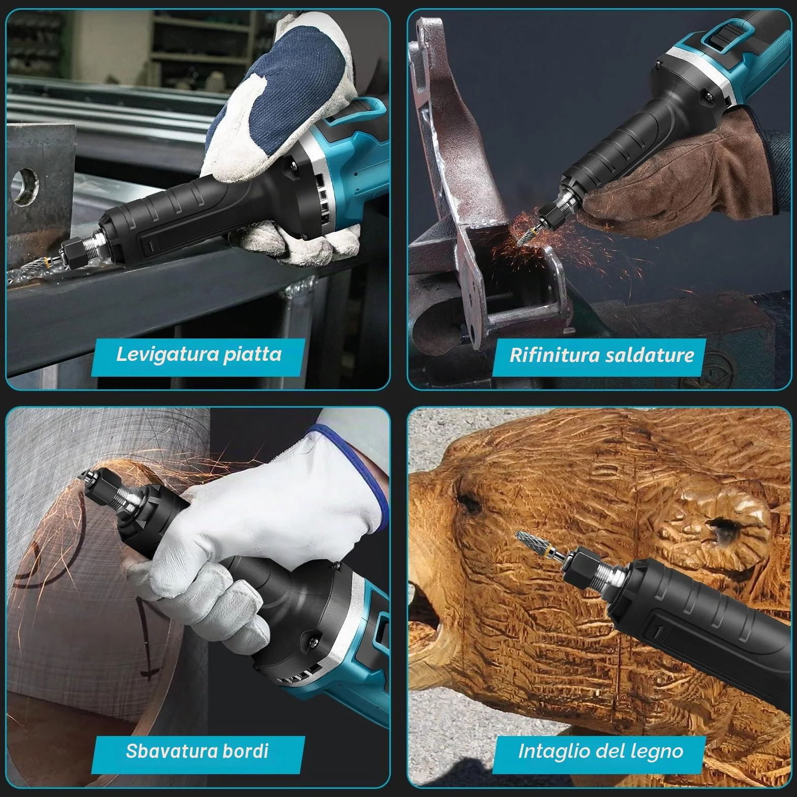 Smerigliatrice Dritta a Batteria Makita 18V, Senza Spazzole, Mandrino da 6 mm e 4 Velocità Variabili (Senza Batteria)