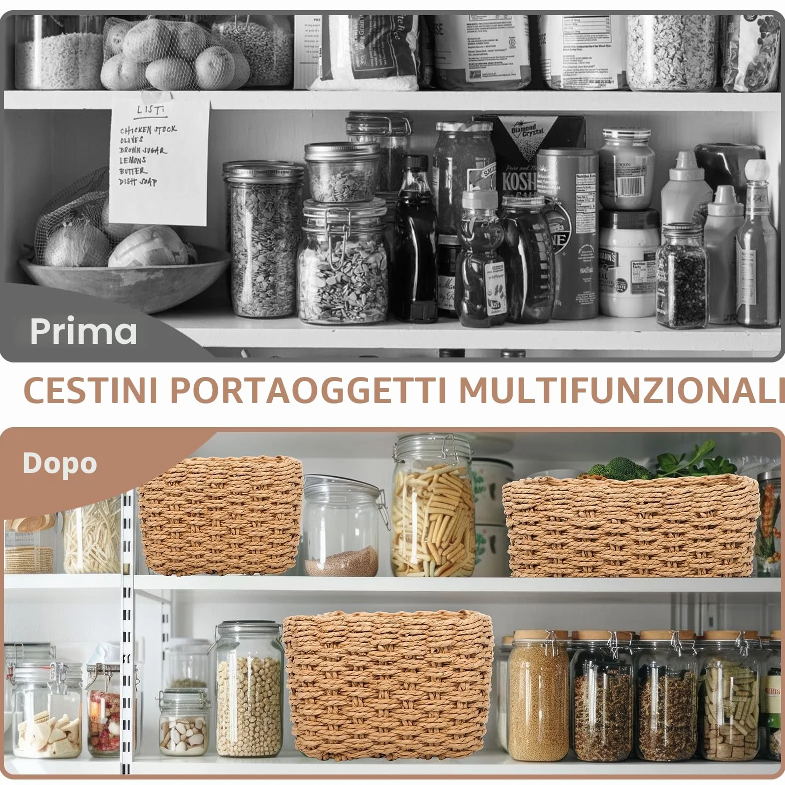 Set di 5 Cestini Portaoggetti Intrecciato in Corda di Carta, Impilabile, Organizer per Cameretta Salotto Ufficio