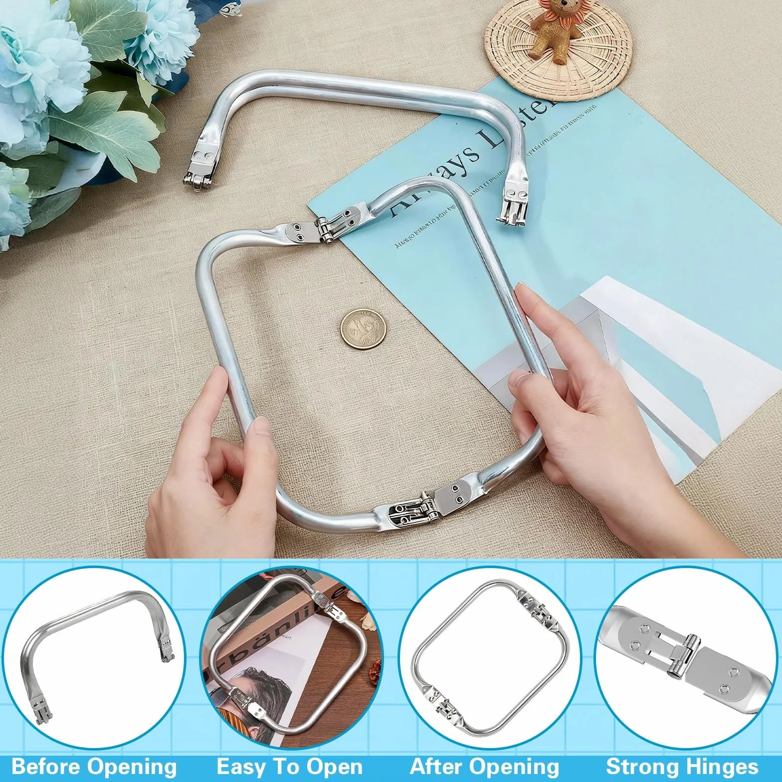 Chiusura Borsa Uncinetto 4 Pezzi Manico in Alluminio 16cm 18cm 20cm 25cm per Borsa Fai da Te