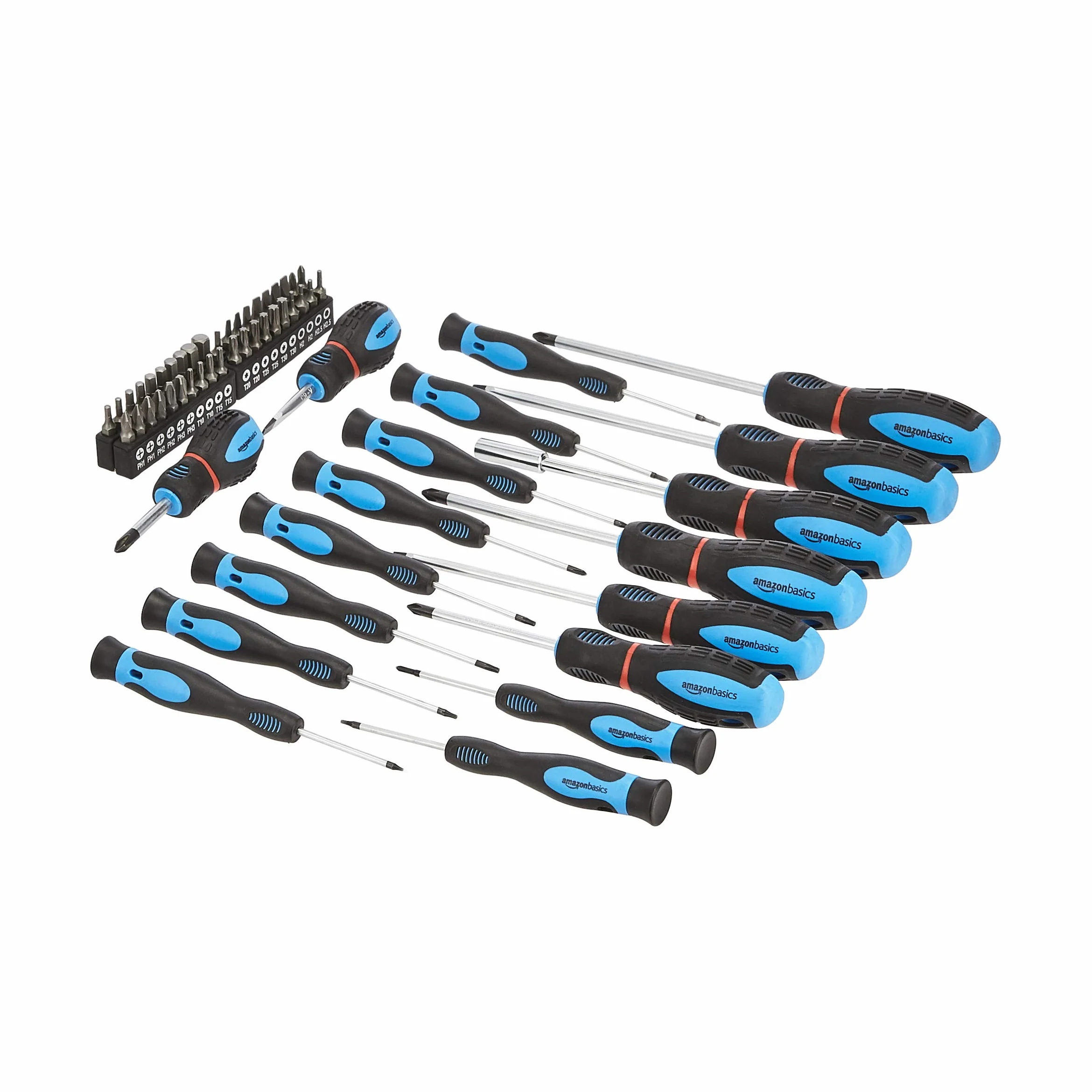 Amazon Basics Set di cacciaviti di precisione, a taglio, a croce, Torx, confezione da 58 pezzi, Nero
