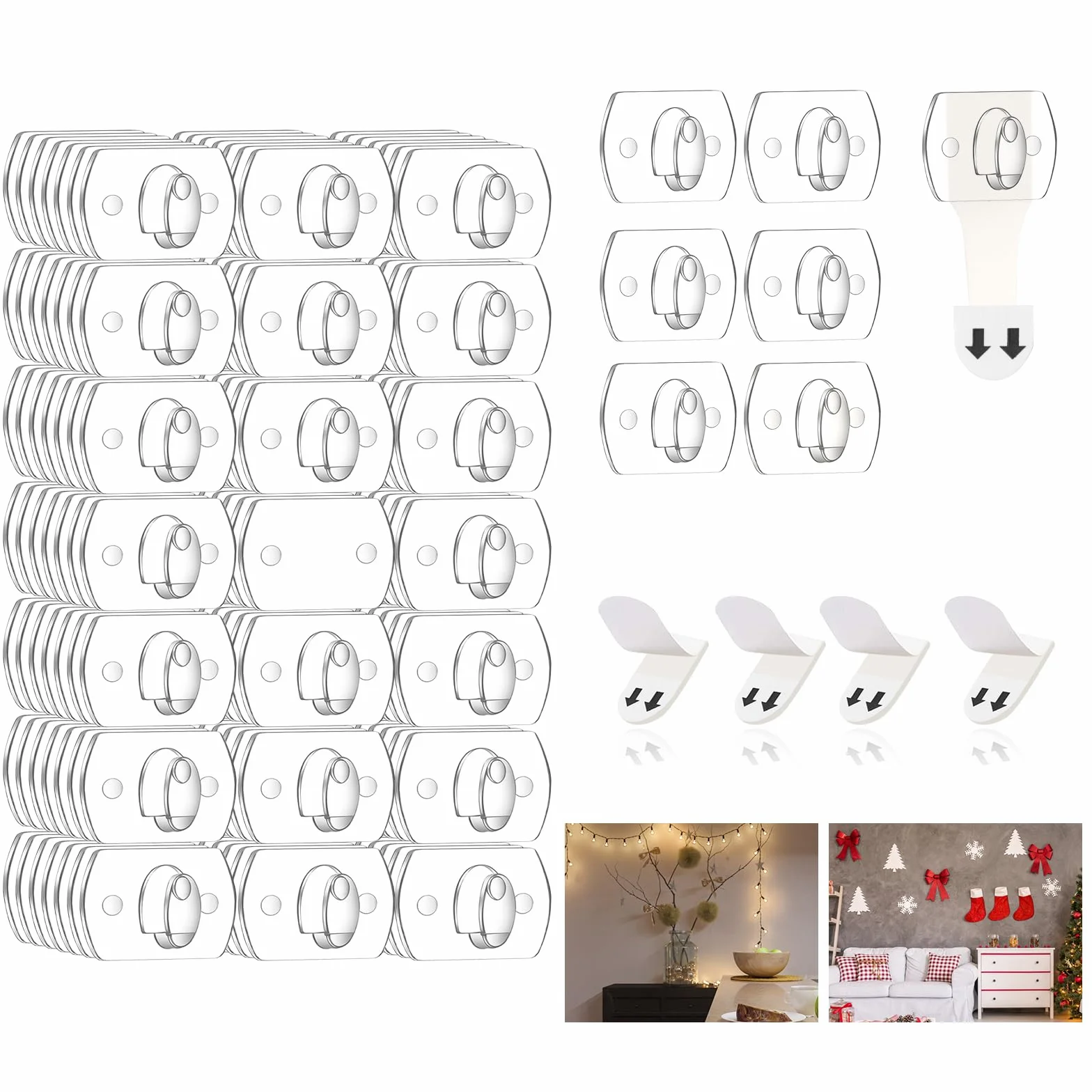 Ainiv 140 Pezzi Mini Clip per Luci da Interni, Ganci per Luci Natalizie da Appendere Senza Danni con Strisce Adesive, Vacanza Luce Gancio Clip per Luci Sospese Decorazioni e Cavi Natalizi