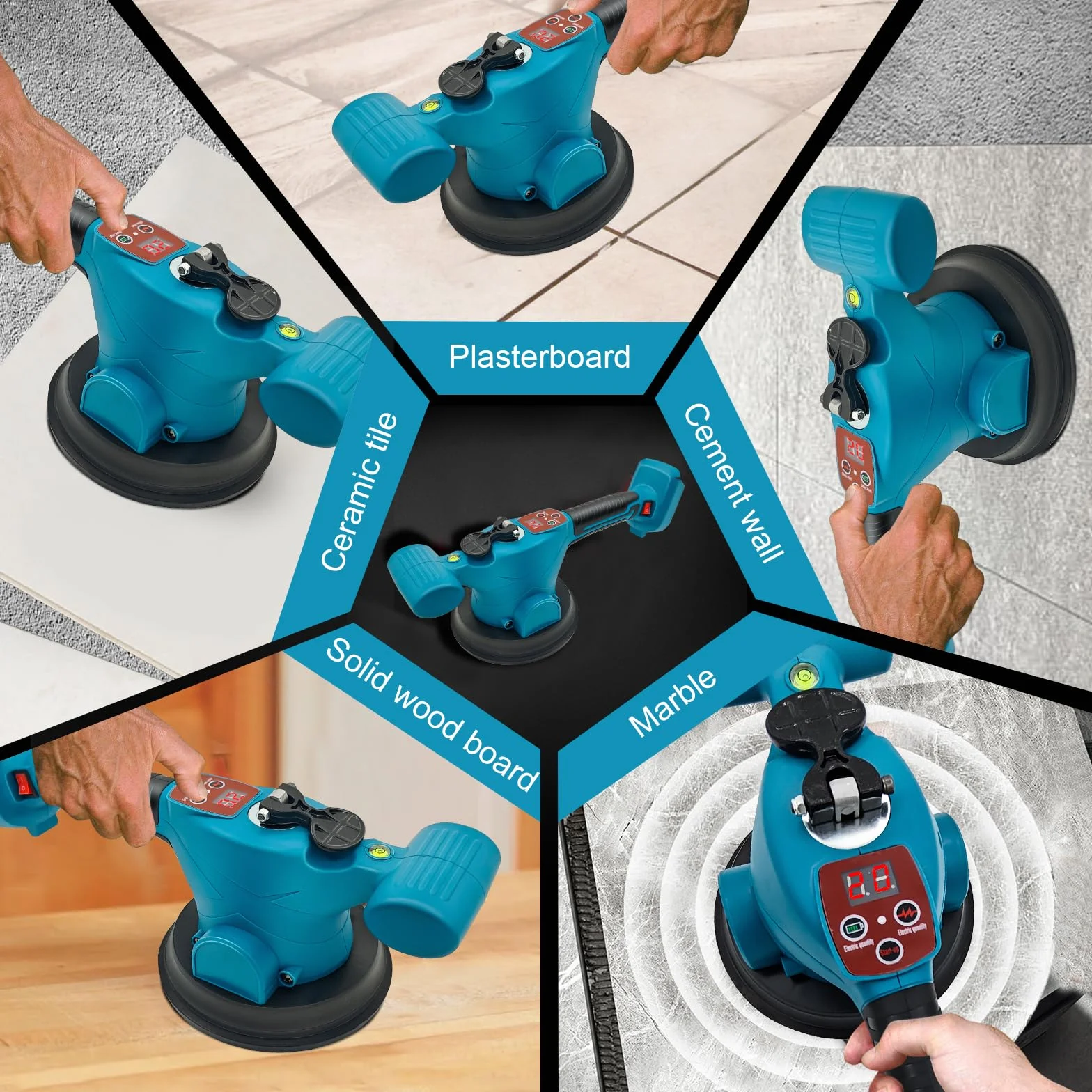 Vibratore Per Piastrelle Compatibile con Makita 18V, Strumenti per Piastrelle Martelli per Piastrelle con display di potenza a LED, con 9 Velocità di Trasmissione (Batteria Non Inclusa)