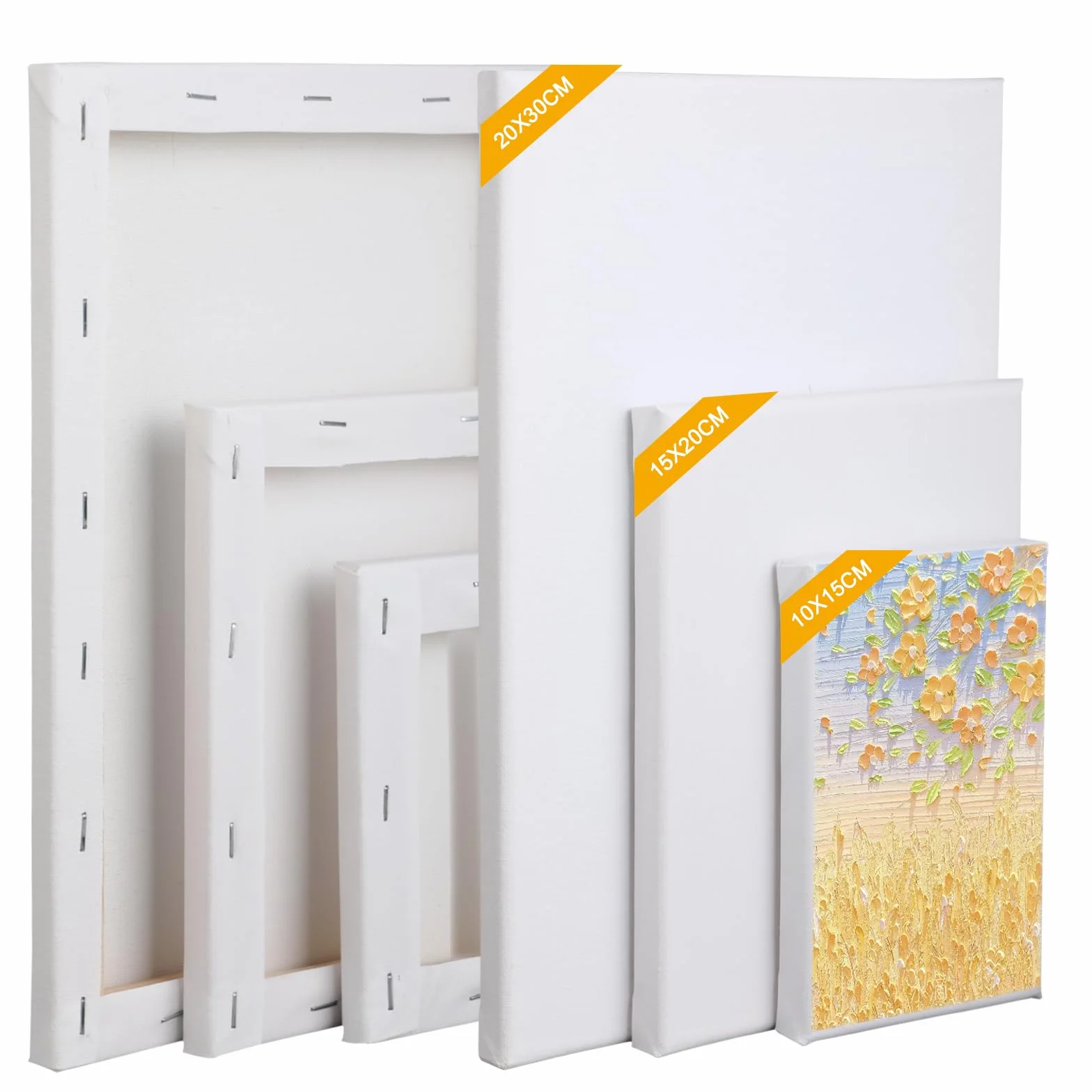 Set da 6 tele per dipingere 30x20, 20x15, 15x10 cm – tela per dipingere professionale in tela bianca, perfetta per acrilico, olio e gouache – tele pittura ideali per artisti e hobbisti.