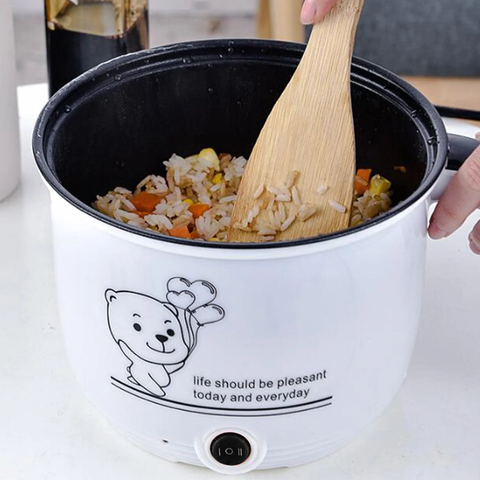 F Fityle Mini Hot Pot Ramen Cooker Padella elettrica Portatile Multiuso Antiaderente per dormitorio dell'home Office, Bianco