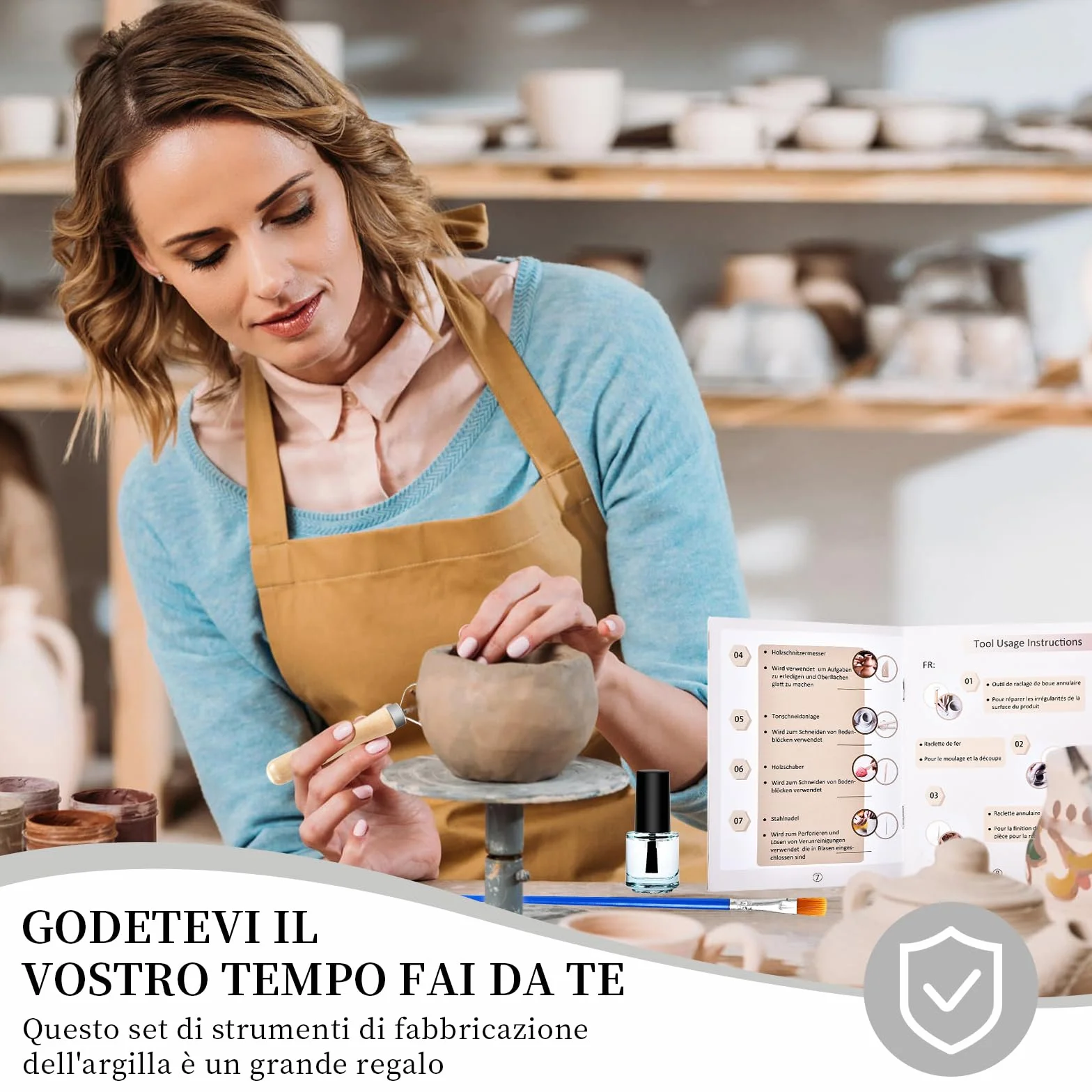 Herenear Kit Ceramica Fai da Te per Principianti, Set Argilla Senza Cottura, Set per Argilla Essiccata all'Aria (Kit Ceramica)