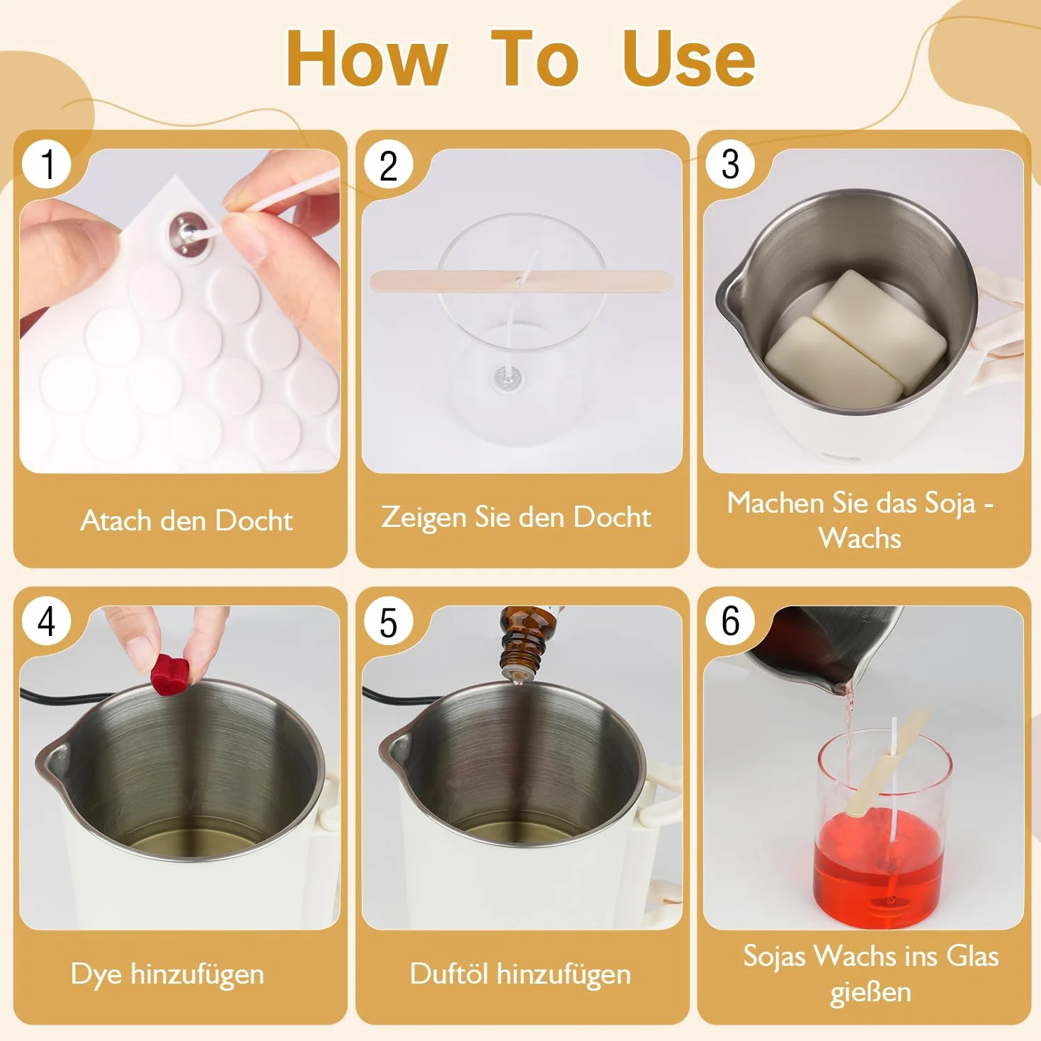Kit Candele Fai da Te, Kit per Sciogliere La Cera di Candela Elettrico da 800 Ml, 8 Cubi di Cera Bianca, 100 Stoppini per candele , 100 Adesivi per Stoppini , Supporto per Stoppini E Cucchiaio