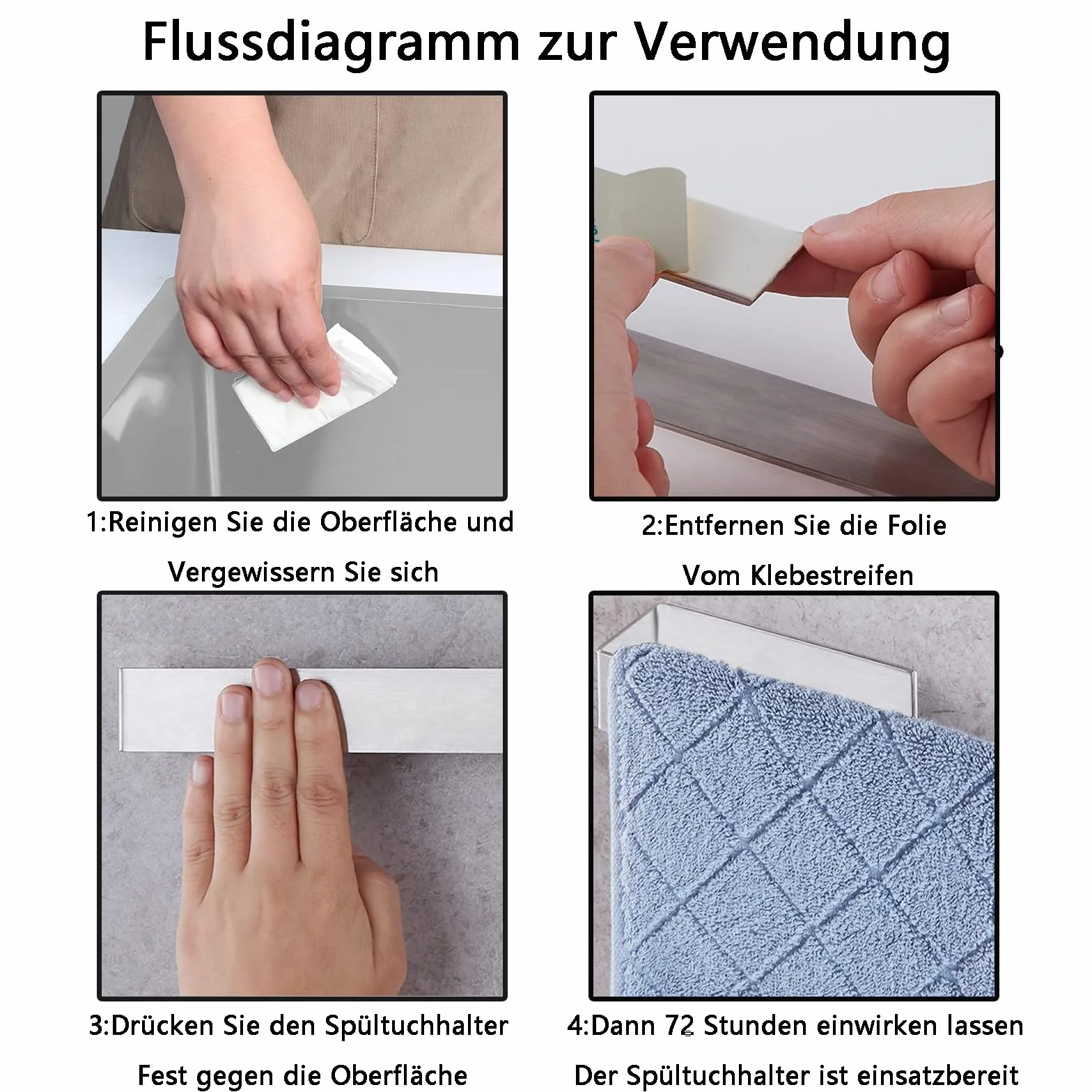 Porta Asciugamani Adesivo Acciaio Inossidabile con 2 Supporti Spugna per Bagno Cucina