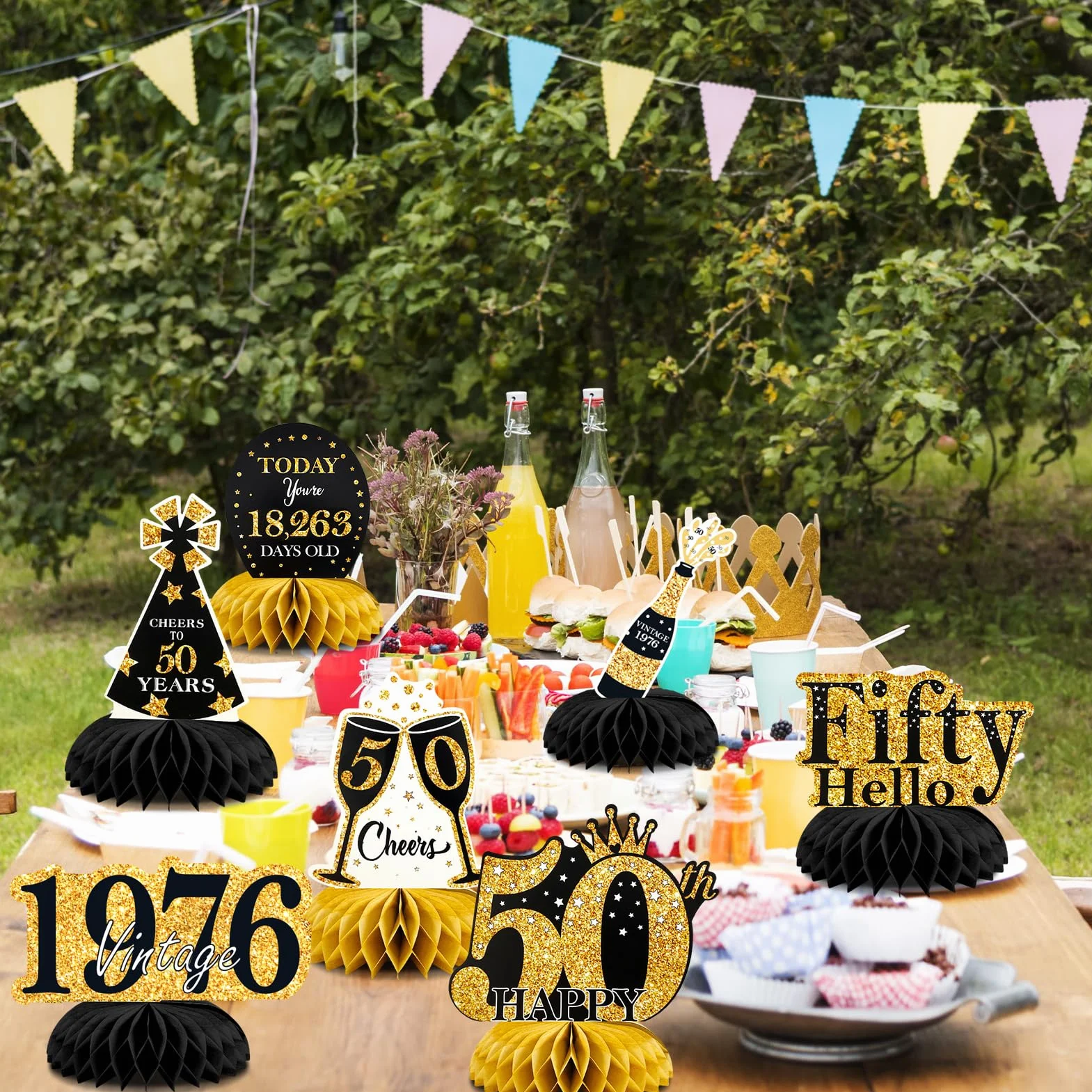 9 Pezzi Centrotavola Compleanno,Centrotavola a Nido d'Ape Oro Nero Decorazioni,Toppers da Tavolo,Compleanno Centrotavolo per Uomini e Donne,Feste di Compleanni (HB-2026-50)