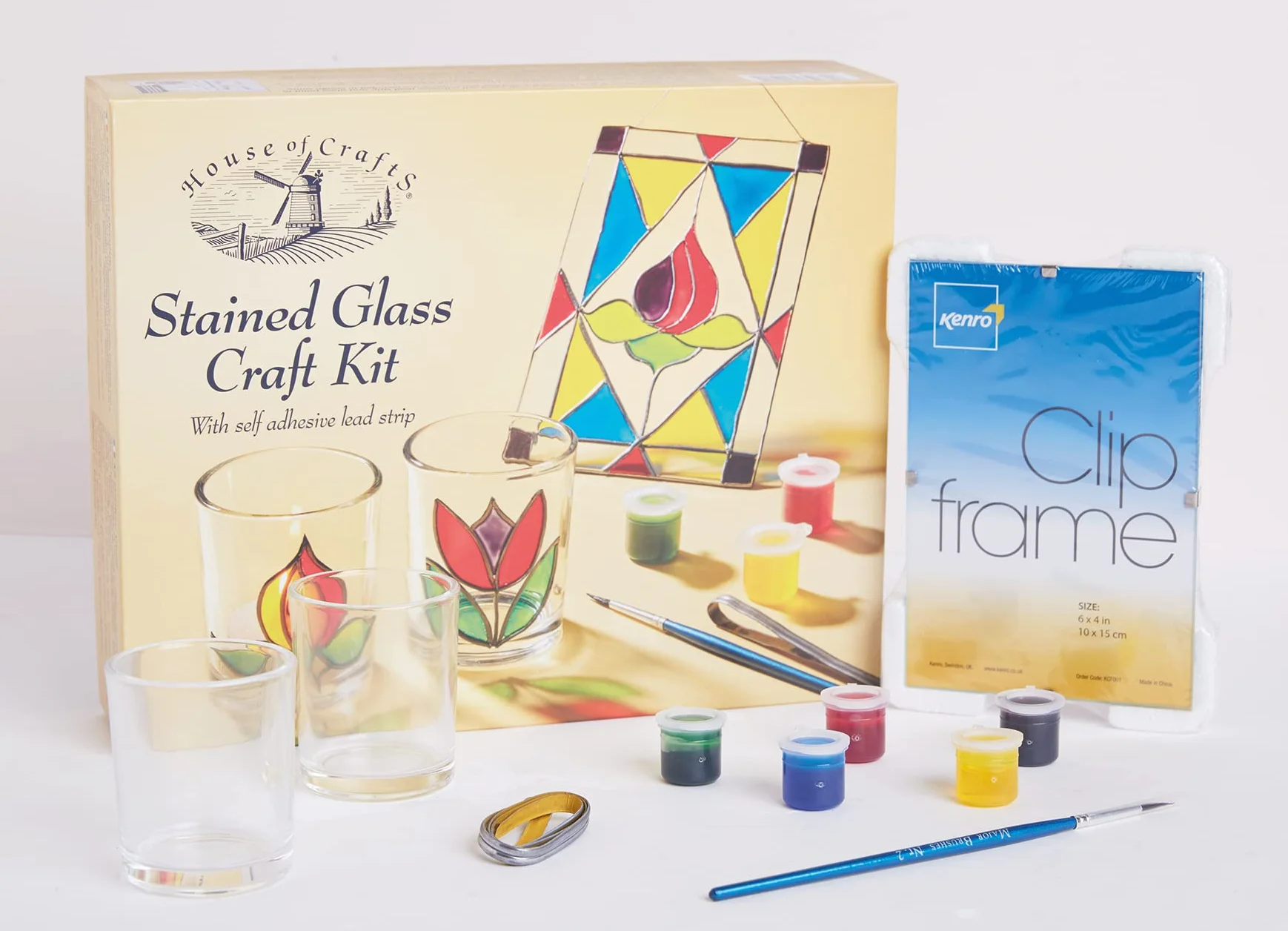 House Of Crafts - Crea il tuo kit per bricolage in vetro colorato, set per hobby per principianti, idea regalo unica con vetro votivo, acchiappasole, striscia di piombo autoadesiva, pennello, tappo a ventosa, arte della finestra, supporto Tealight,