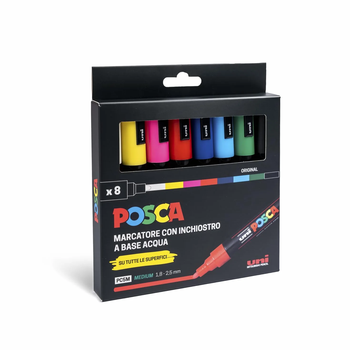 POSCA - Uniposca Set con Pennarelli Acrilici Punta Tonda 1.8 - 2.5 mm, Colori per Tessuti, Legno, Vetro e Altro, Pennarelli Acquerellabili Uni Posca Professionali e Cartoleria, Resistenti a Acqua/Luce