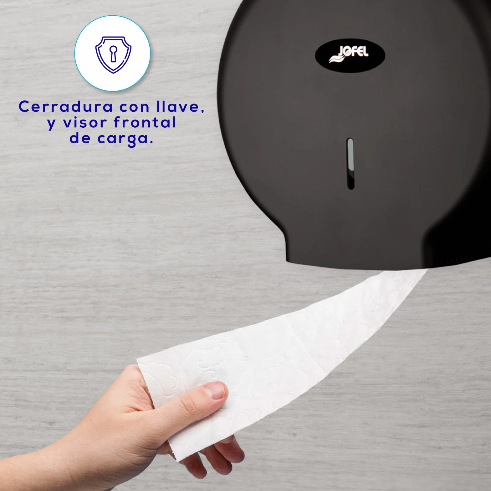 Jofel - Distributore industriale medio di rotoli di carta, 300 m, diametro 220 mm, anima 45 mm, ideale per bagni pubblici, ABS di alta qualità, AE57600-MT nero opaco