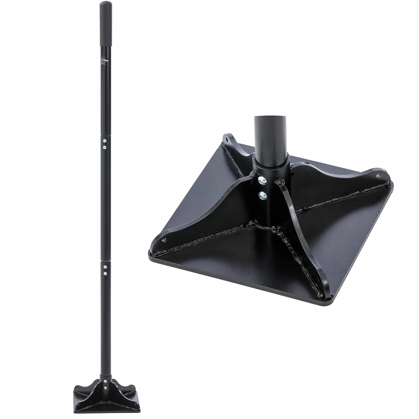 KATSU Tools Tamper in acciaio resistente - Base quadrata 200 mm x 200 mm, manico rimovibile a 3 sezioni per inceppamento, livellamento del suolo, ghiaia, ciottoli e riparazione del suolo
