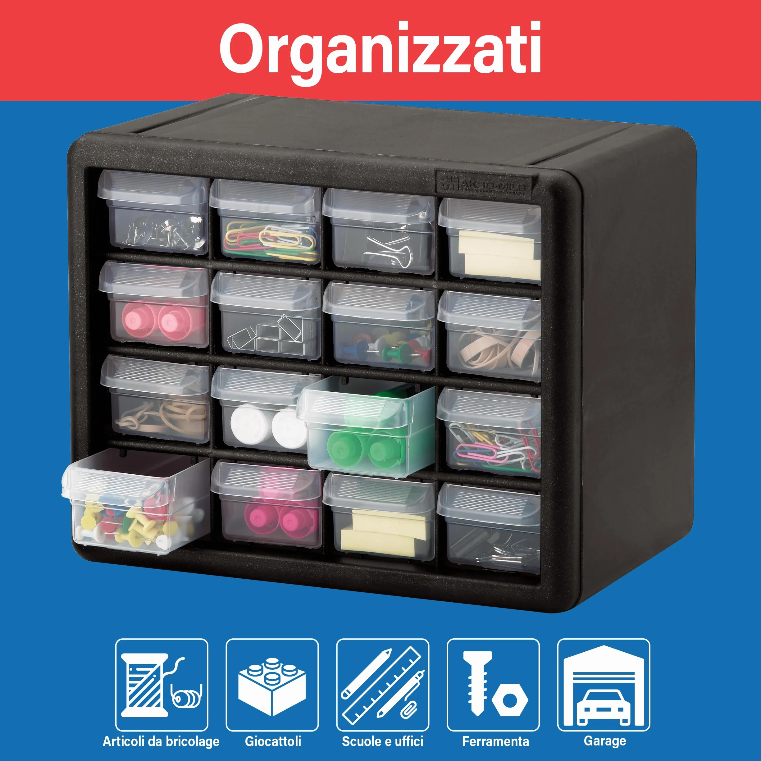 Akro-Mils 10116 16-Drawer Plastic Storage Cabinet 26,7 cm W x 16 cm D x 21,6 cm H Black