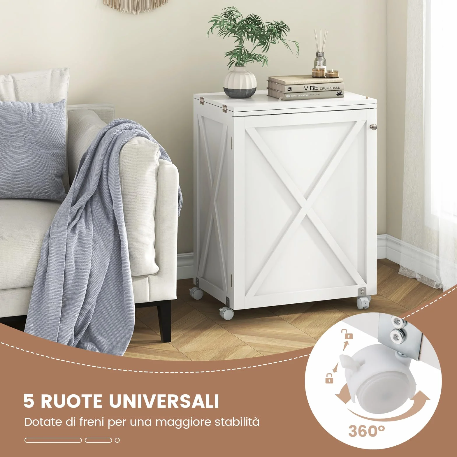 COSTWAY Tavolo per Macchina da Cucire Pieghevole, Tavolo per Cucito con Ripiano di Stoccaggio, 2 Vassoi, 18 Ganci, Porta a Impacchettamento e 5 Ruote Bloccabili per Spazi Ridotti (Bianco)