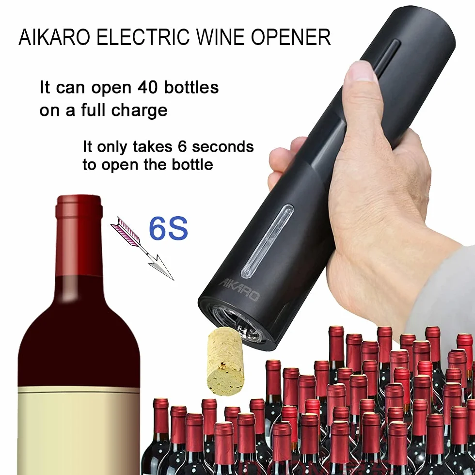 AIKARO - Apri-bottiglie per vino elettrico Cavatappi elettronico automatico, Ricaricabile (Set di Base)