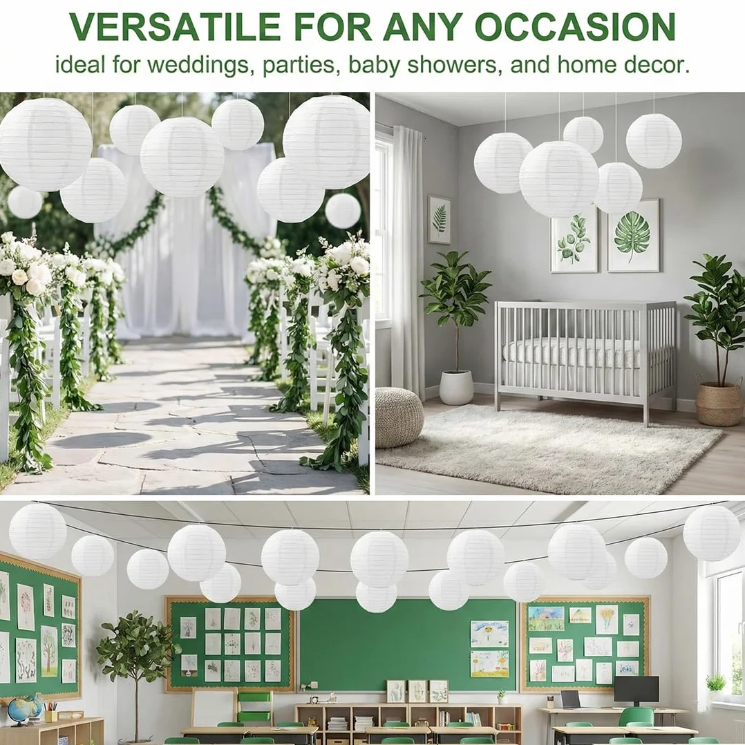 12 Lanterne di Carta Bianche Sospese Lanterne Cinesi Volanti Decorative per Matrimonio Festa Giardino Compleanno Ø 10 15 20 cm