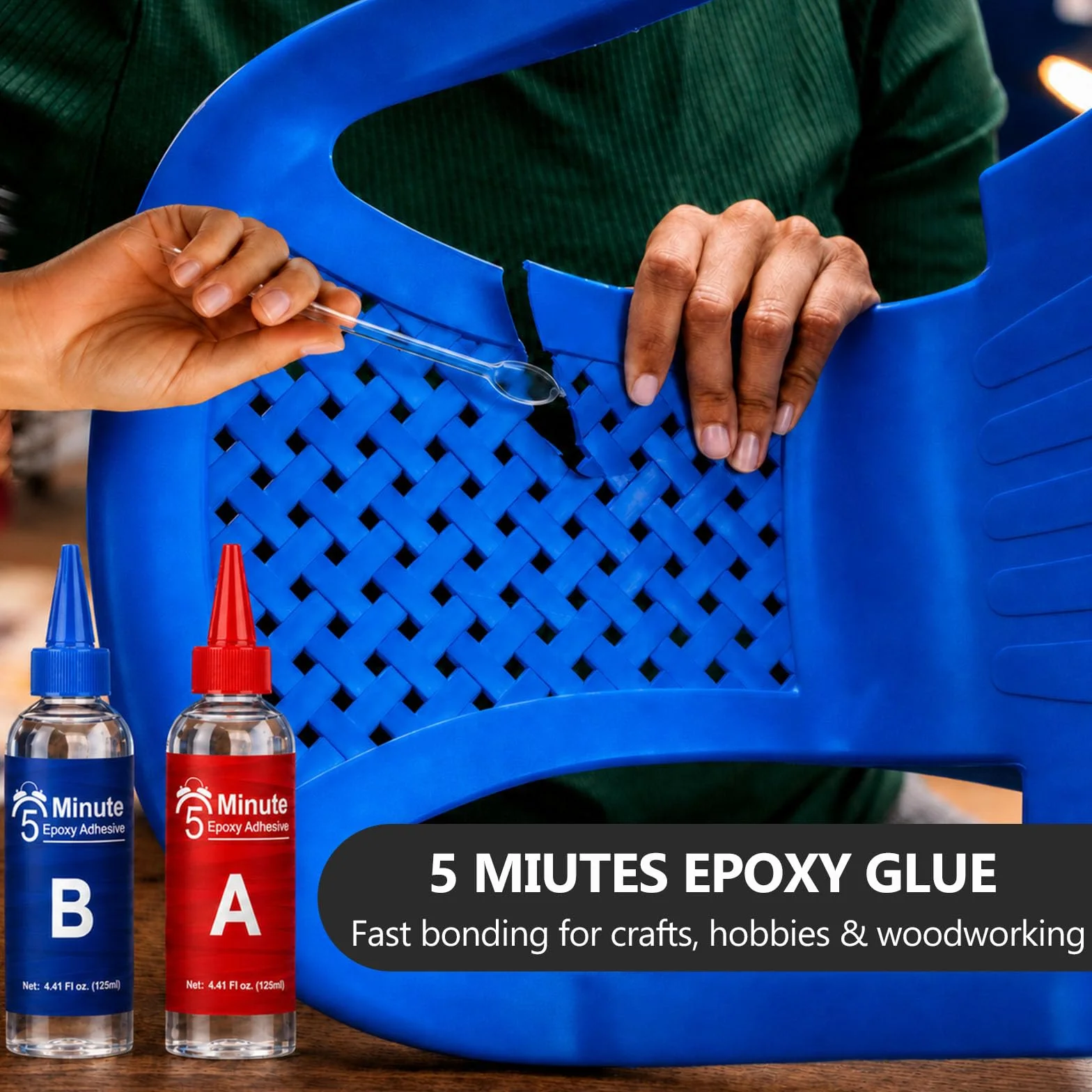 Colla Epossidica Bicomponente, 250 ml Mix 5 Minuti, Trasparente, Adesivo Multiuso Multimateriale, Colla Bicomponente per Plastica, Ceramica, Porcellana, Vetro, Legno
