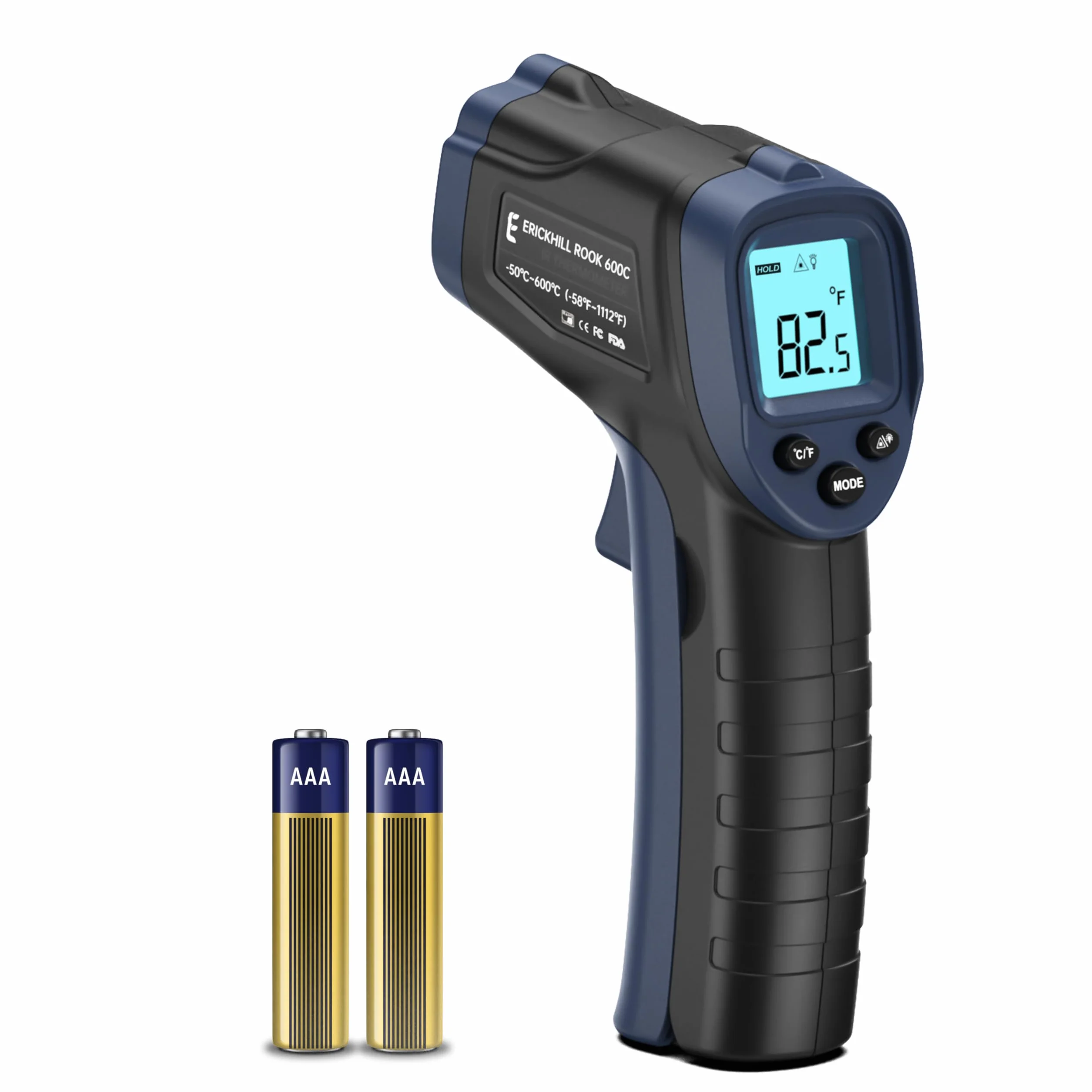 ERICKHILL 600C Termometro a infrarossi -50°C a 600°C Emissività regolabile Laser Senza Contatto LCD retroilluminato