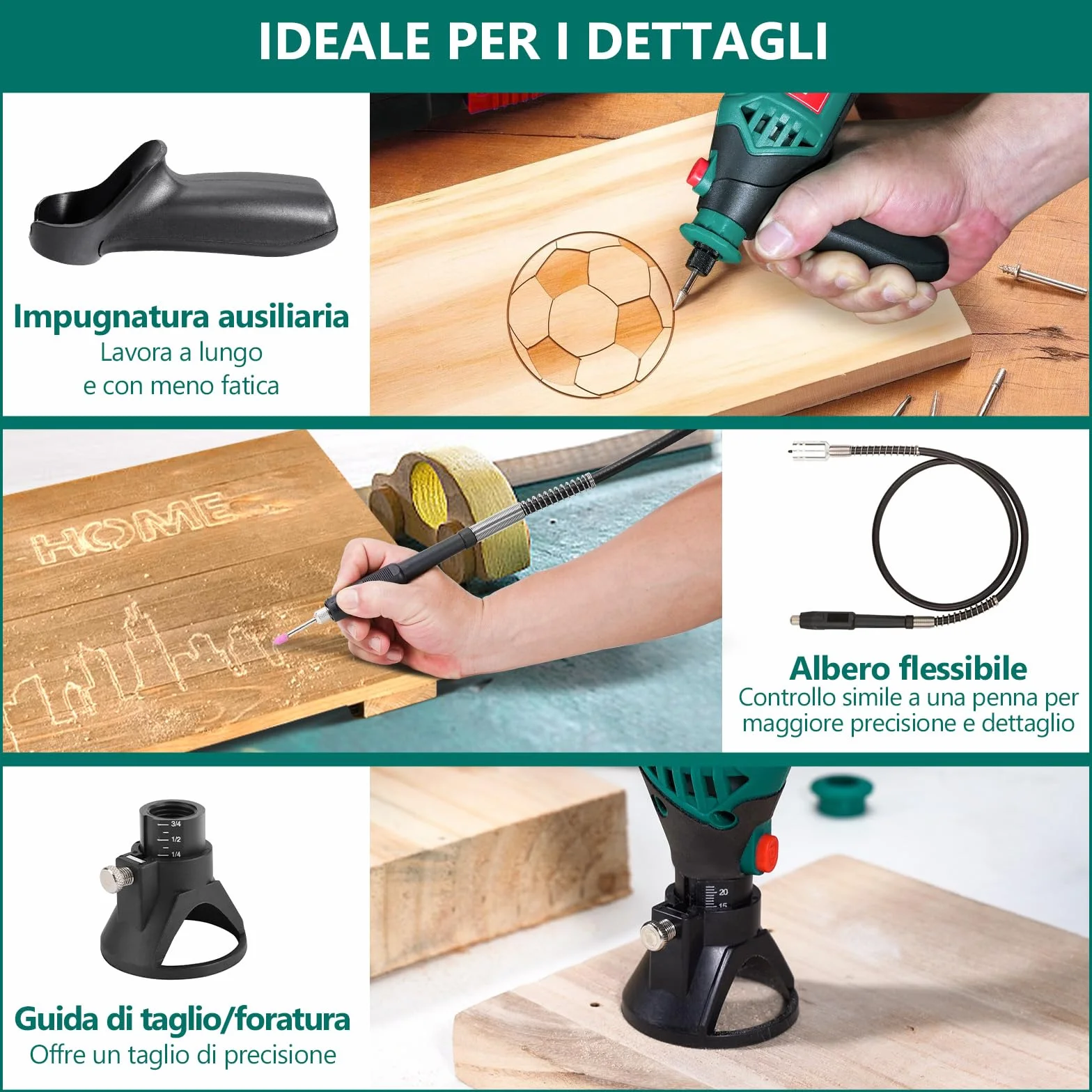 HYCHIKA utensile rotante 170W, kit multiutensile velocità variabile 8000-35000 RPM, 173 pezzi con albero flessibile
