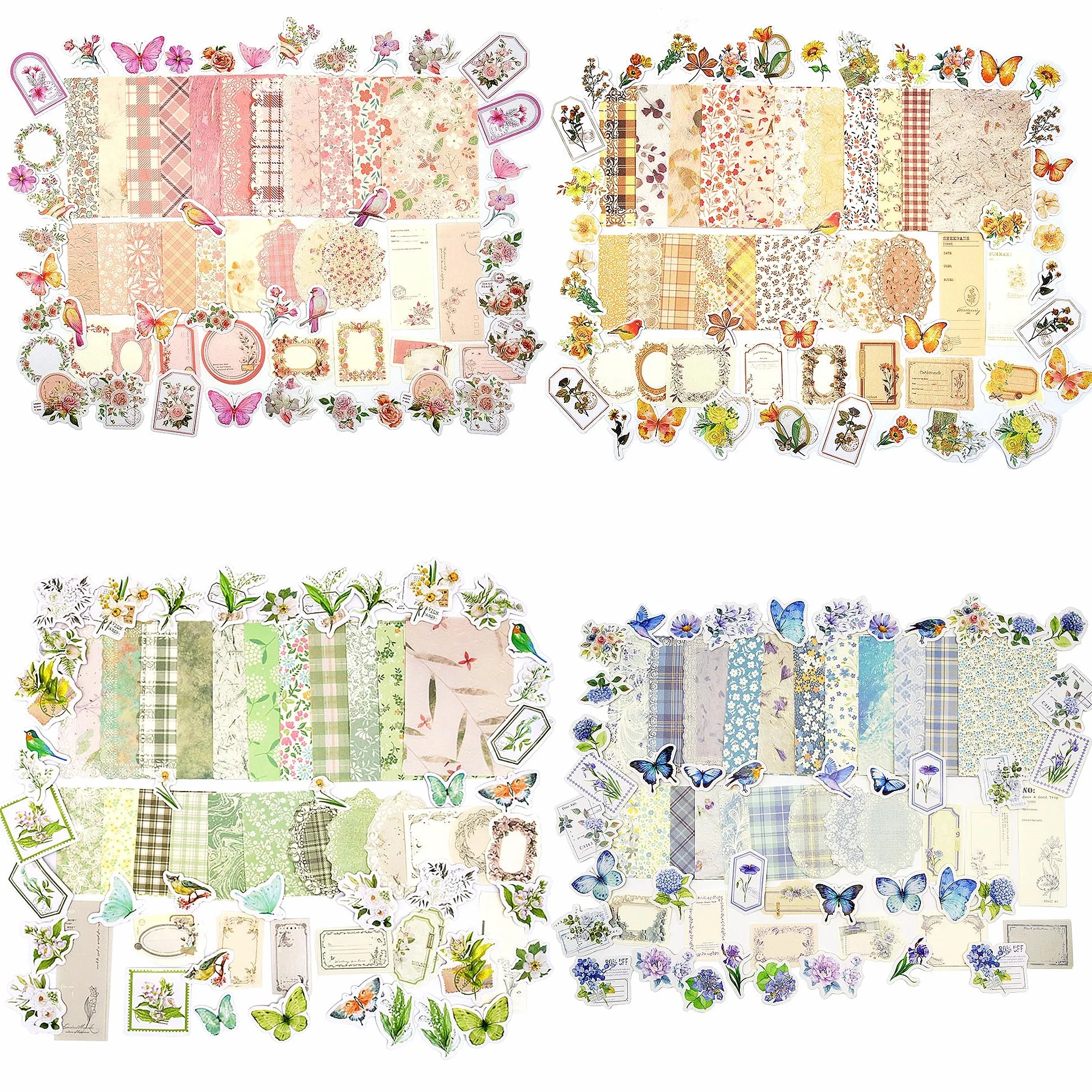 Kit Scrapbooking Vintage 400 Pezzi – Carta Scrapbooking e Adesivi Floreali per Album, Diario, Bullet Journal e Collage – Scrapbooking Accessori con Stickers Aesthetic, Fai da Te e Artigianato Creativo