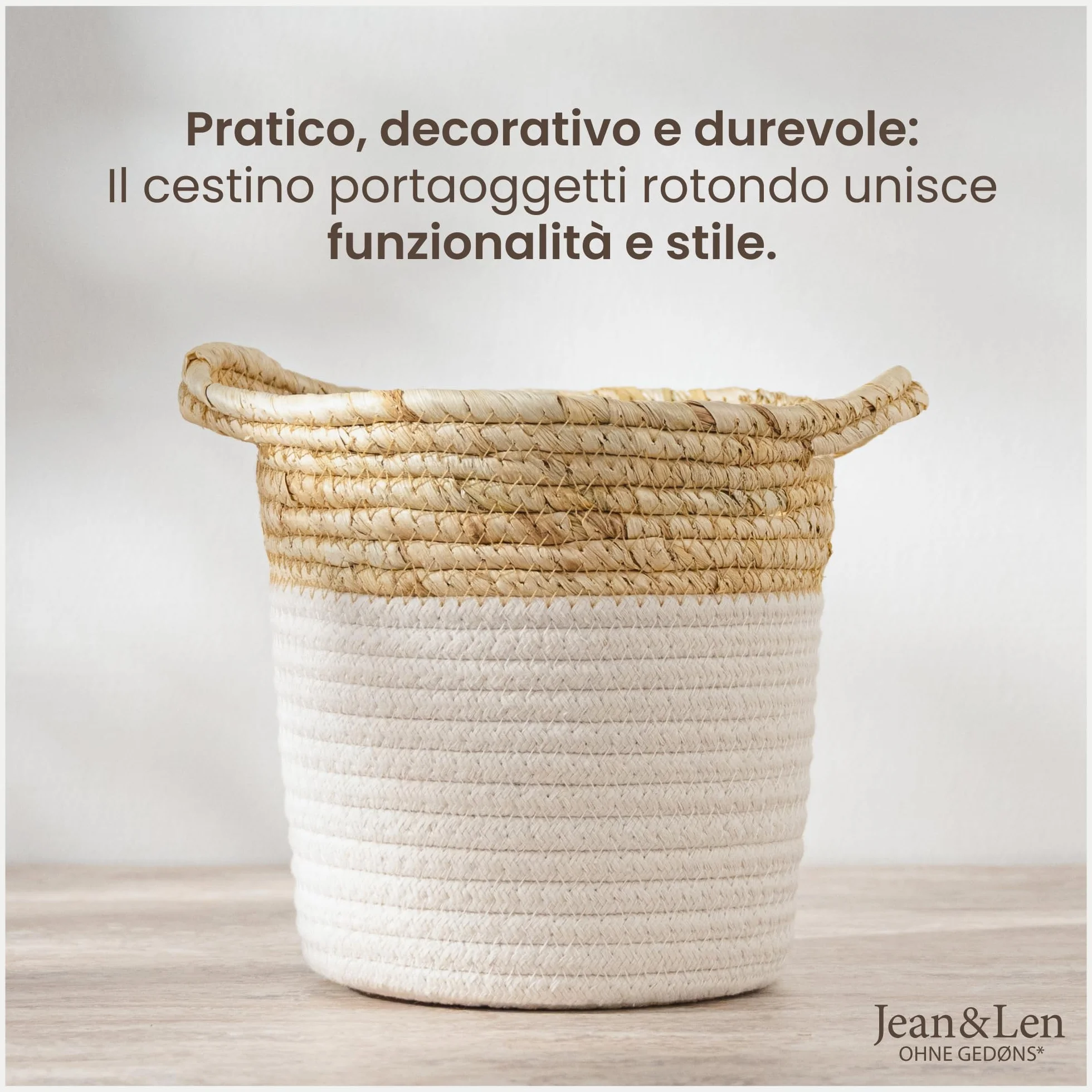Jean & Len cesto portaoggetti rotondo in cotone e paglia 17 x 17 cm