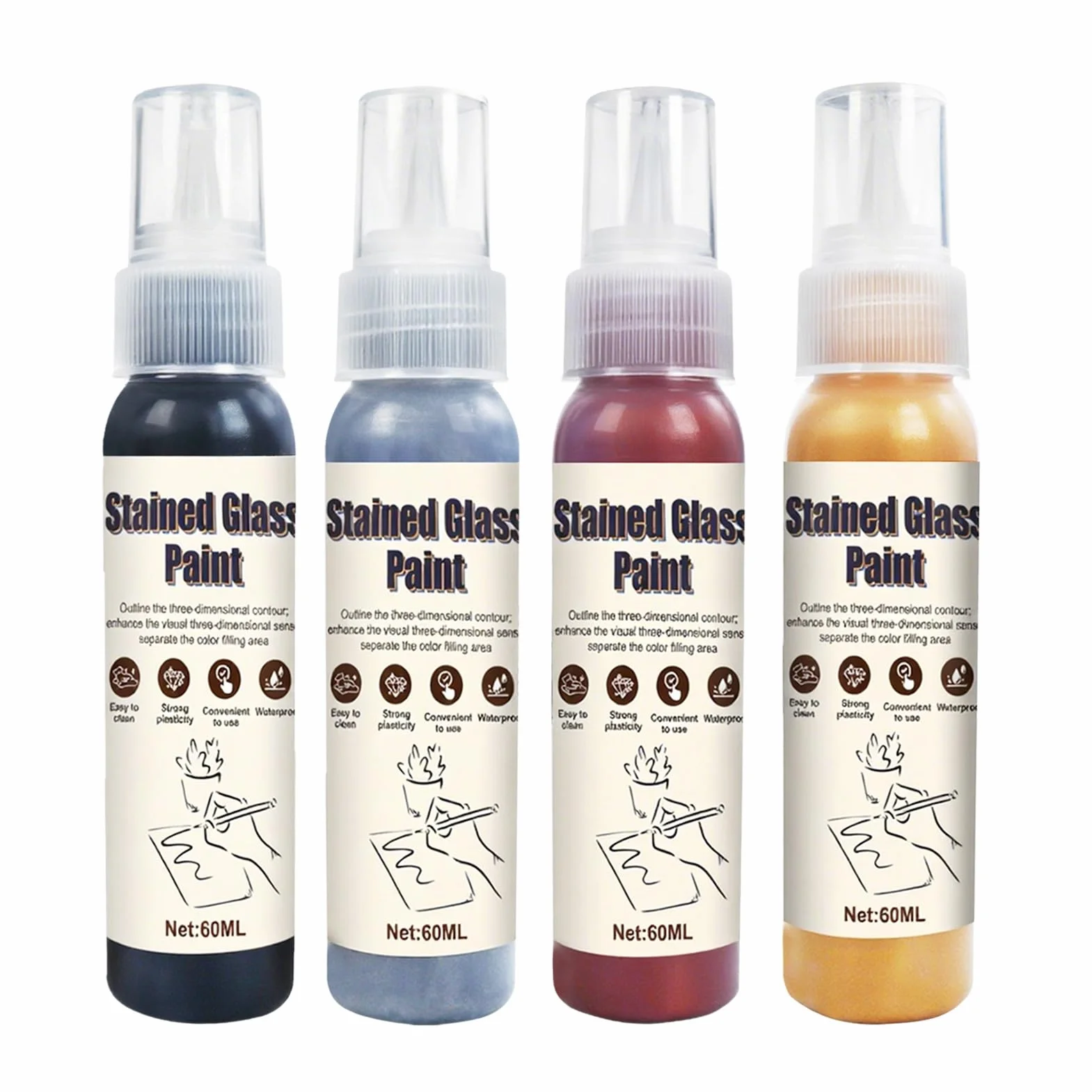 Allony Window Color per Contorni Vetrate, Vernice Glass Line, 4 Colori Vernice per Vetro, per Superfici Lisce Come Vetro, Piastrelle a Specchio - 4*60ML