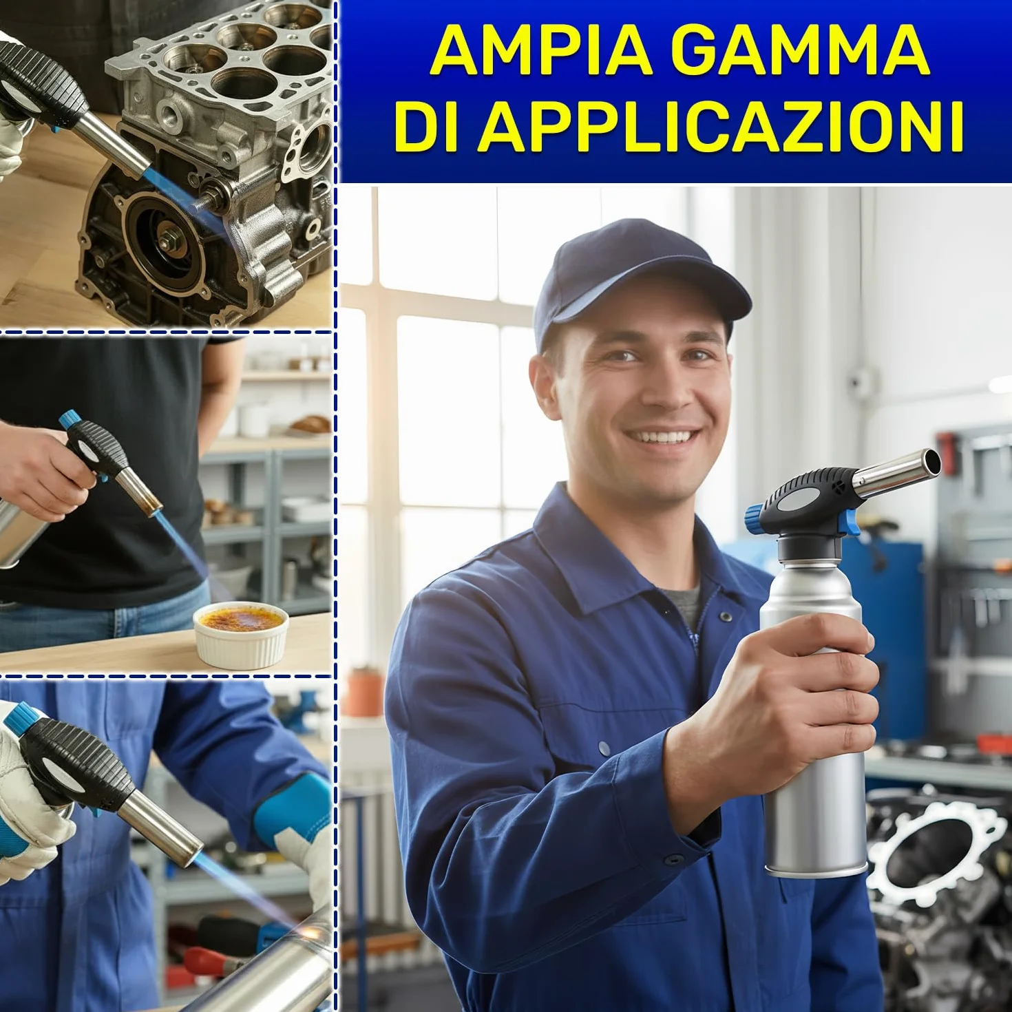 Cannello a Gas 1,3 kW 1300°C con Accensione Piezoelettrica e Attacco Tipo TWIST - Bruciatore a Gas Butano Adatto per Saldatura e Come Torcia Cucina Professionale - MONTERAL