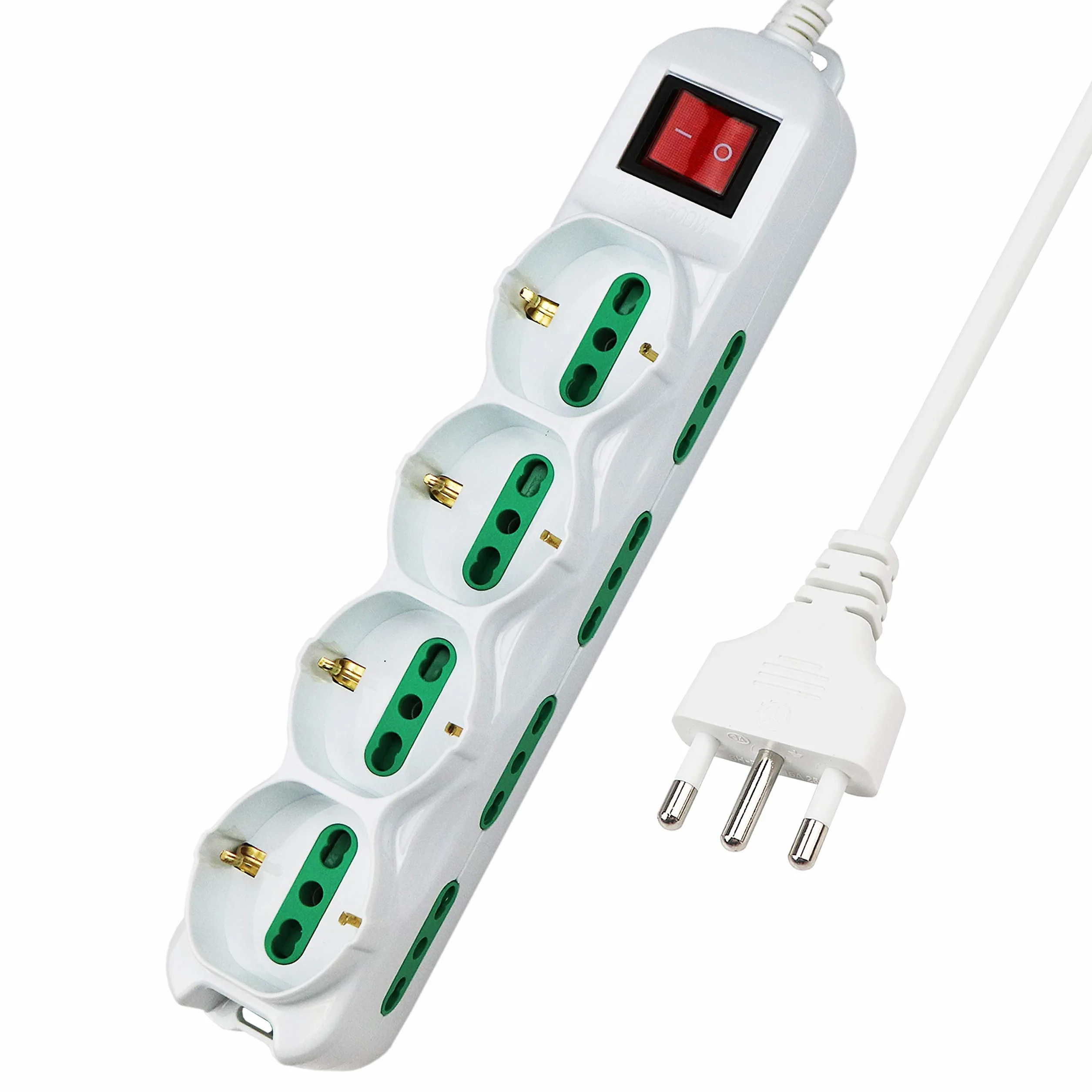 Extrastar Multipresa 12 Posti 4 polivalenti (schuko 10/16A) 8 bivalenti 10/16A, Colore bianco, Cavo 1.5 m - Spina 16A