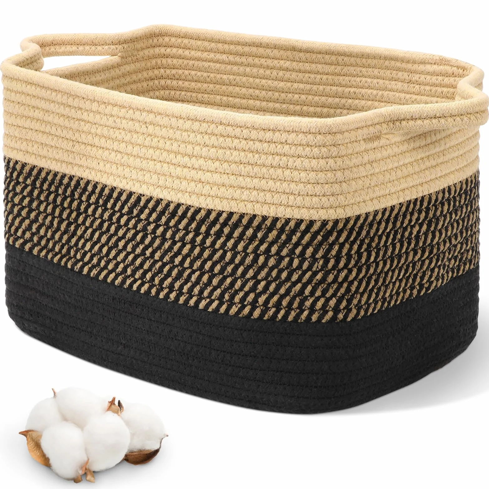 Alyvisun Piccolo Cestino Portaoggetti, Portabiancheria per Camera da Letto, Soggiorno, Stanza dei Bambini, Cesto di Rete in Cotone Rettangolare per Giocattoli, Coperte, Asciugamani, 33x21.5x23 cm
