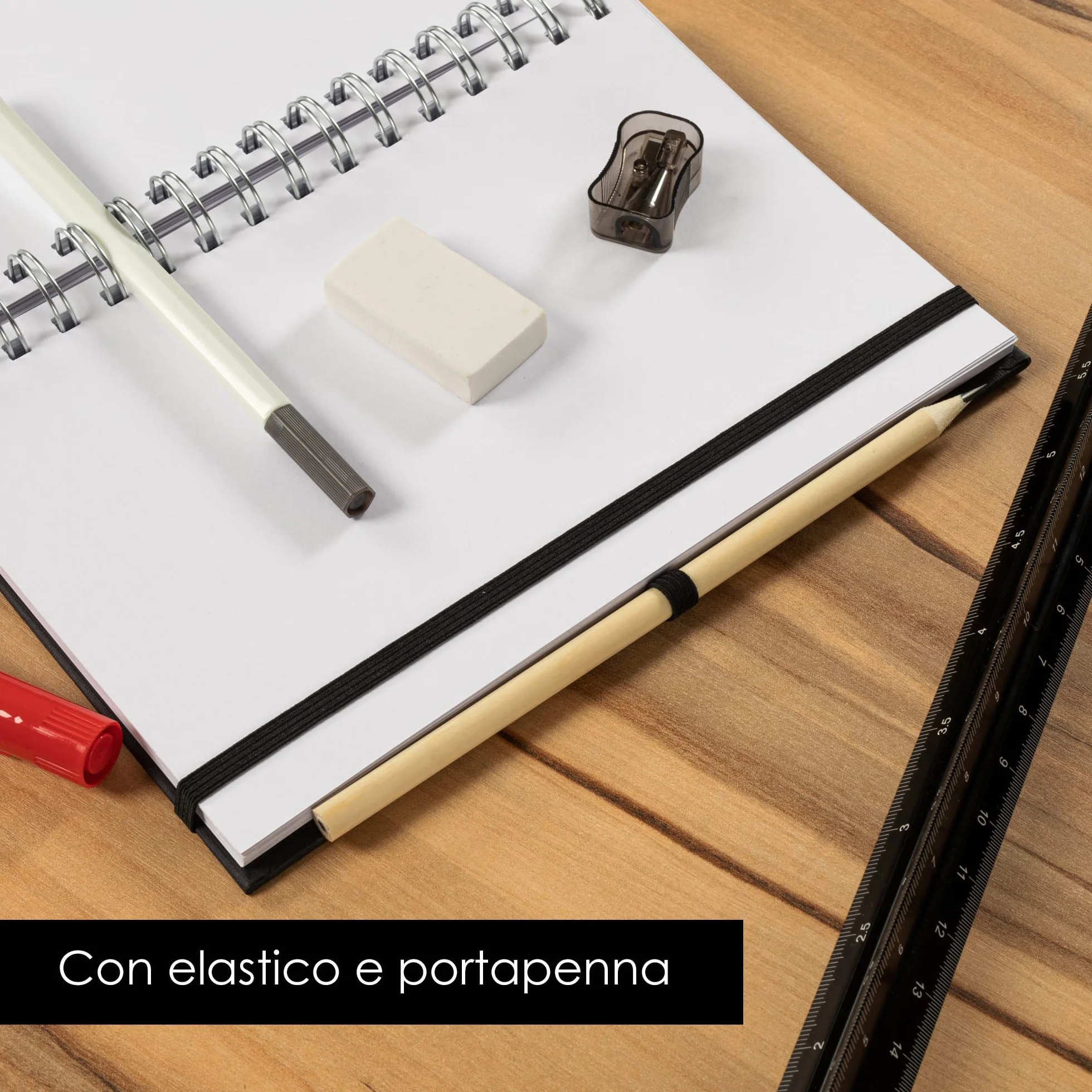 OfficeTree Taccuino per schizzi, formato A5, con rilegatura a spirale, formato verticale, 96 pagine, 48 fogli, A4, 200 g, carta bianca vergine, libretto per schizzi acquerello, matita inclusa