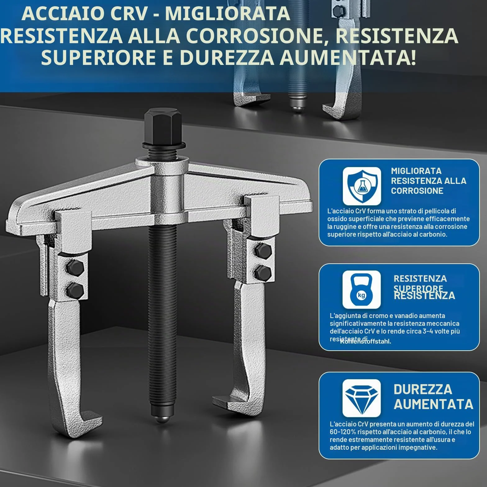 Set di 3 estrattori universali a 2 bracci, apertura 40-150mm, estrattore per cuscinetti regolabile, estrattore parallelo 110-170mm di profondità, estrattore a griffe per cuscinetti a sfera, utensile
