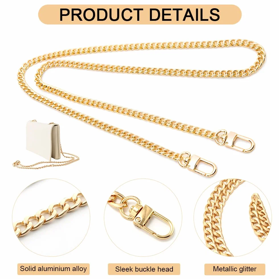 4 Pezzi Tracolla Catena per Borsa 40/60/100/120 CM,Catena Borsa Uncinetto Oro,Bag Chain Strap,Catenella Ricambio per Borse A Spalla,Catenella Dorata per Borsetta,Manici per Borse Metallo