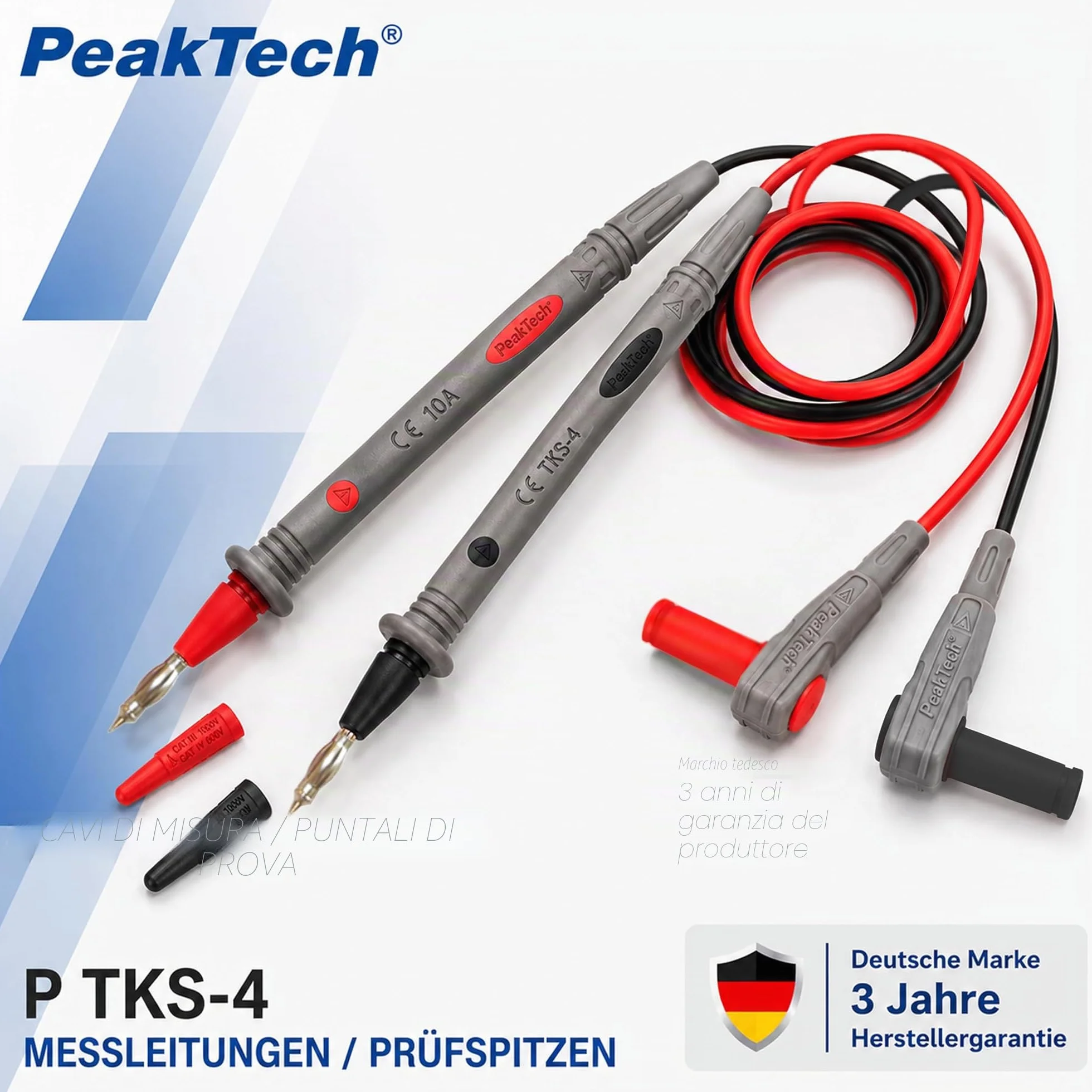 Peak Tech Puntali multimetro flessibile 120 cm 1000 V AC/DC 10 A Cat III/IV TKS 4