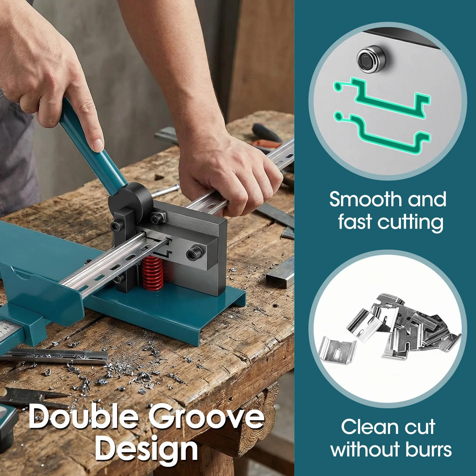 Taglierina Per Rotaie, Taglierina Guide Din A Doppia Scanalatura Utensile Manuale Il Taglio Guide Din Con Righello Misurazione Guide In Acciaio/Alluminio/Ferro 35Mm Strumento Taglio Piastre Canaline
