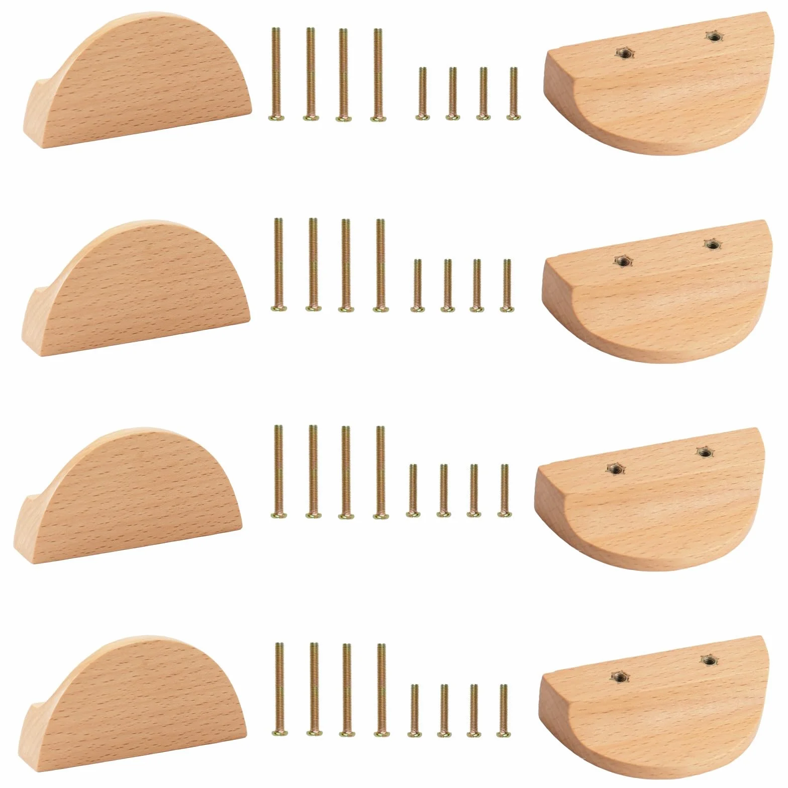 MOROBOR 12 maniglie per cassetti a forma di mezzaluna in legno di faggio semirotondo per armadietto, cassetto, hardware, maniglia a doppio foro per cassetti
