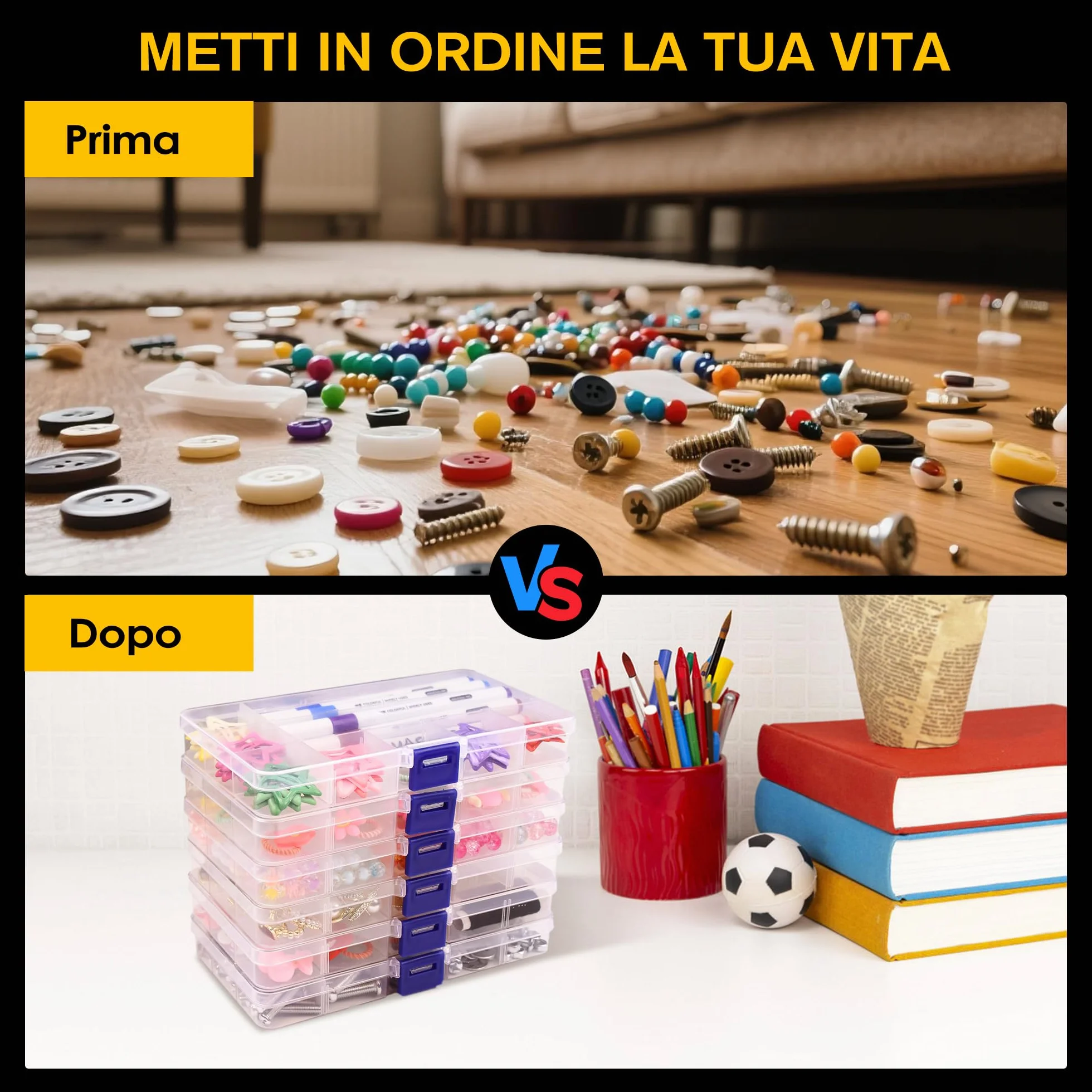 Scatole Portaoggetti 6 Pezzi 15 Scomparti Divisori Regolabili Mini Contenitori Plastica Conservazione