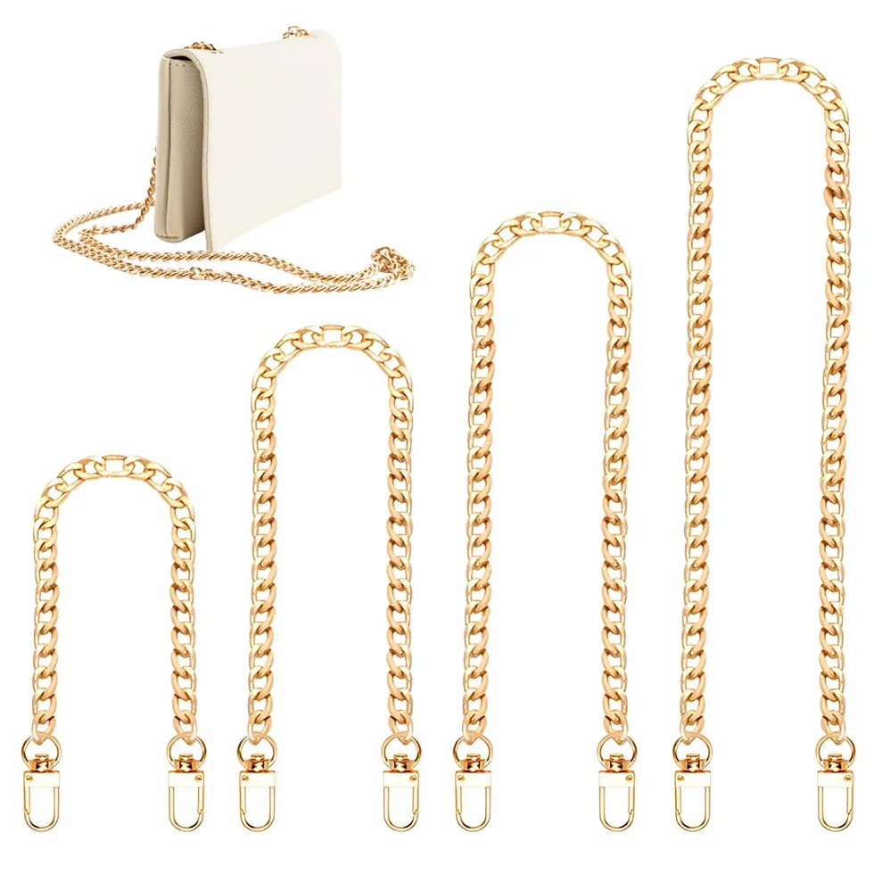 4 Pezzi Tracolla Catena per Borsa 40/60/100/120 CM,Catena Borsa Uncinetto Oro,Bag Chain Strap,Catenella Ricambio per Borse A Spalla,Catenella Dorata per Borsetta,Manici per Borse Metallo