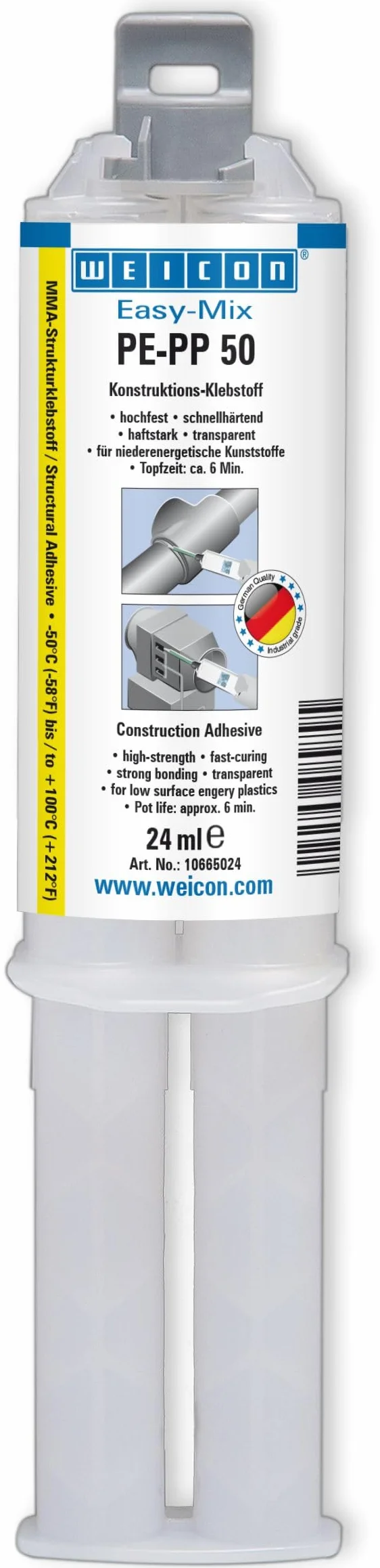 WEICON Easy Mix PE-PP 50 | Colla per plastica 24 ml | In Siringa Bicomponente