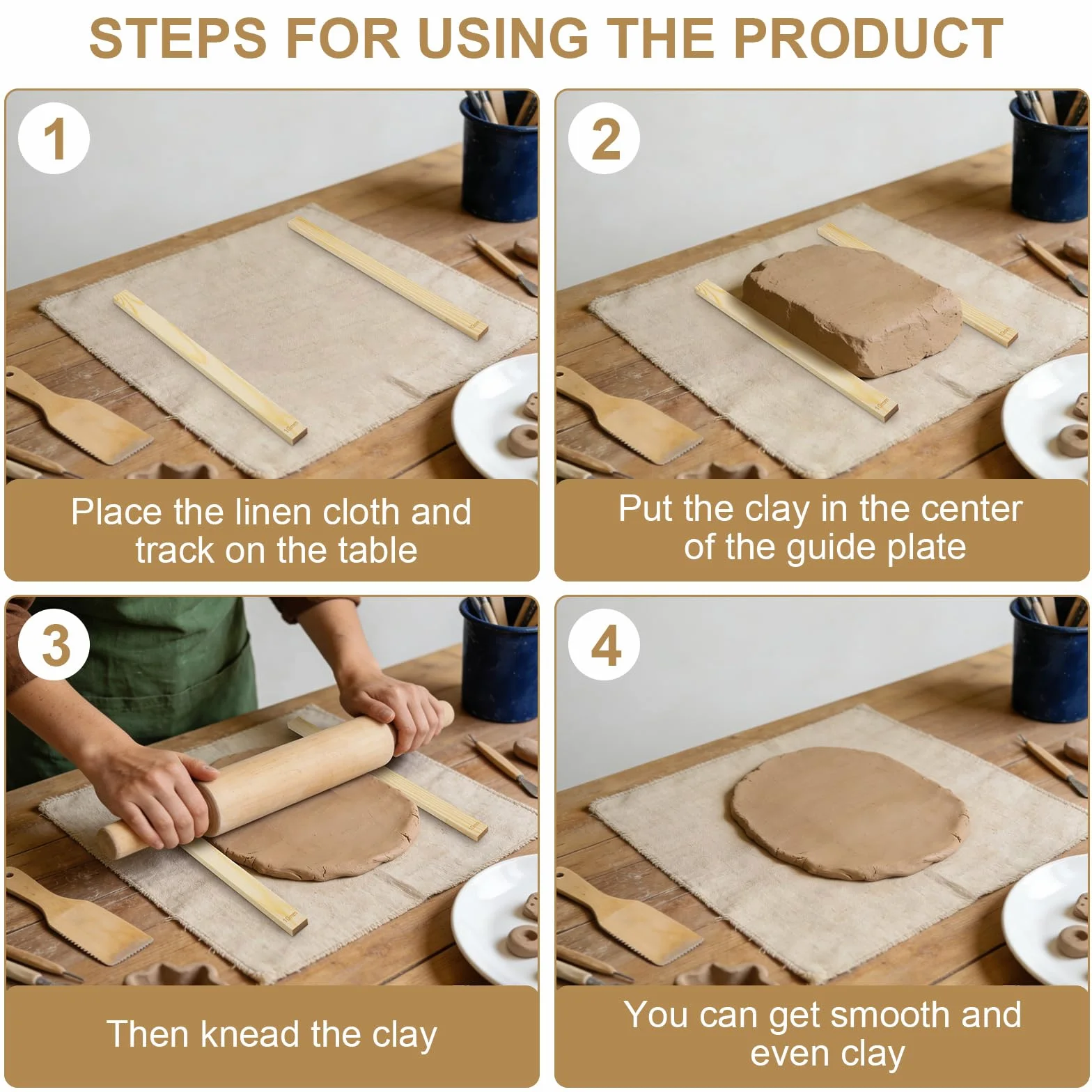 10 Pcs Spessori per Mattarello in Legno, Rolling Pin Guides, Bastoni di Guida Cuscinetto Ceramica, Guide Per In Legno, per Ceramiche, Polimeri di Argilla, Fai da Te (5 Misure-3/5/7/10/12 mm)