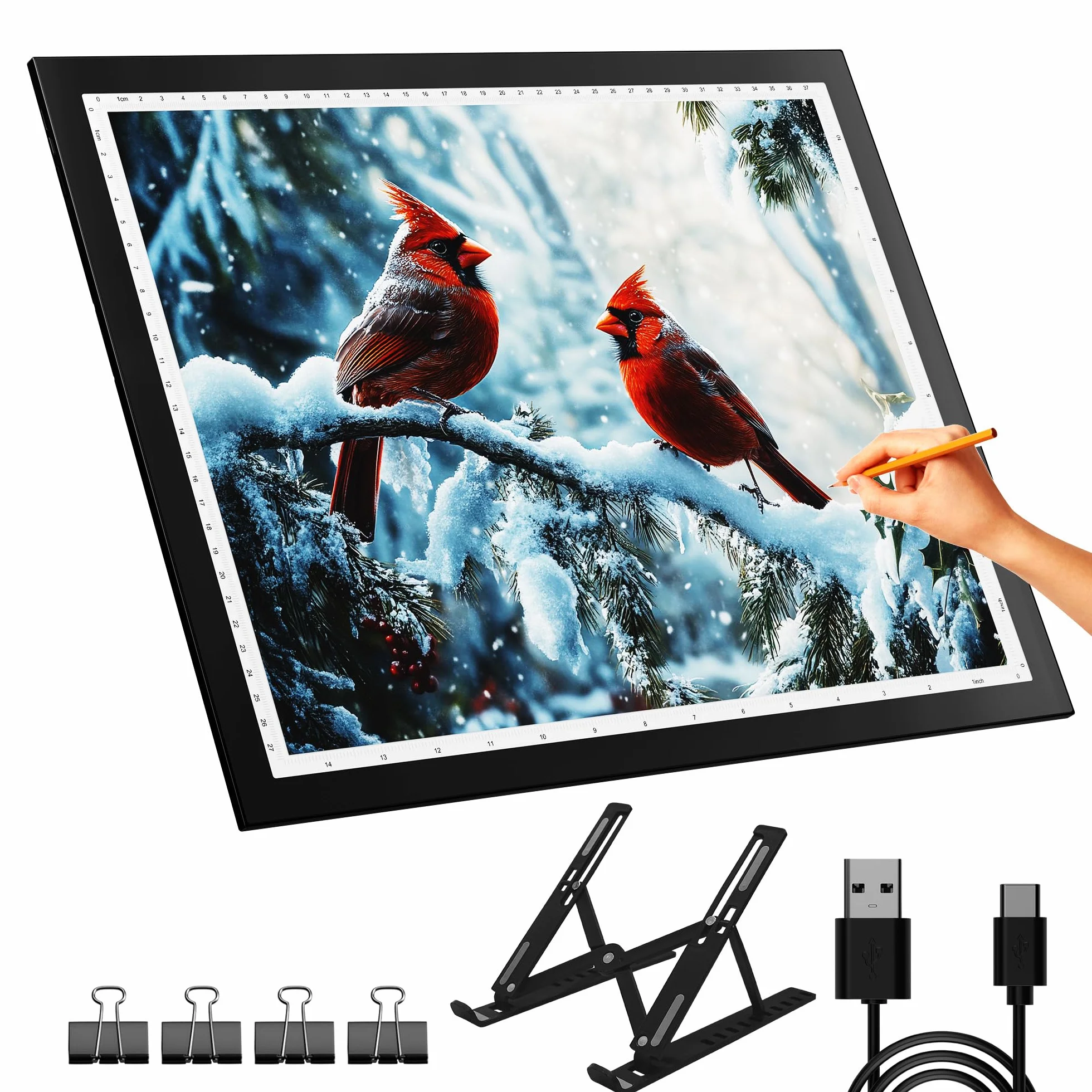 DONPEDOR A3 Tavoletta Luminosa per Disegnare con supporto - Lavagna Luminosa LED Portatile 10 Livelli Luminosità, Leggera per Diamond Painting, Disegno, Sketching e Artigianato