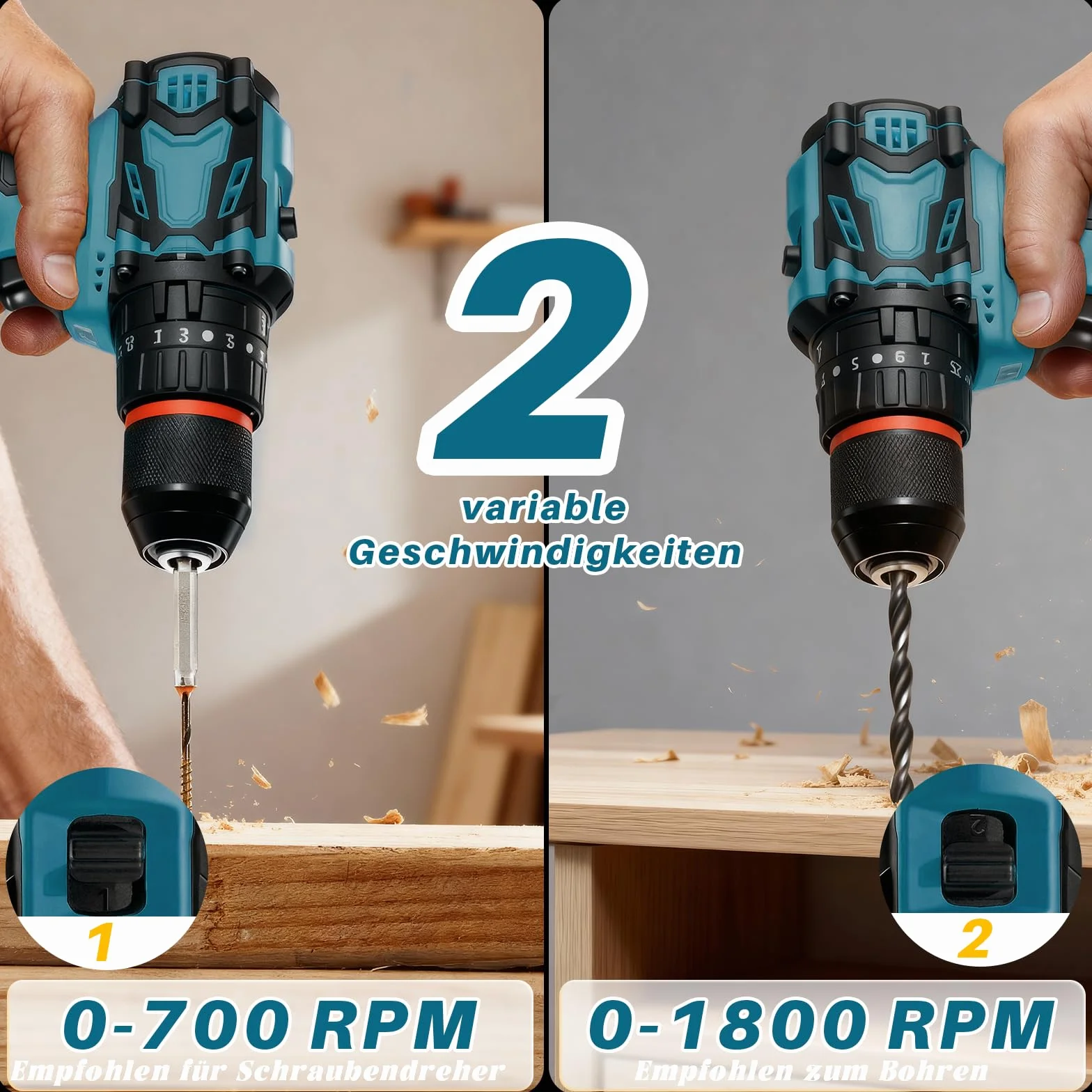 Trapano avvitatore a batteria brushless, trapano a percussione 21V, 70 Nm,con 2 2,0 Ah batterie, 25+3 impostazioni di coppia, 2 velocità, luce LED, avvitatore elettrico Ideale per forare e avvitare
