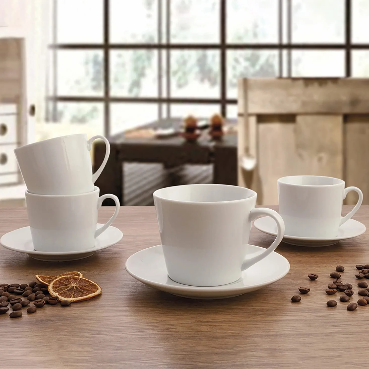 Quid Renova Blanca Set 6 tazze con piatto porcellana 9cl microonde