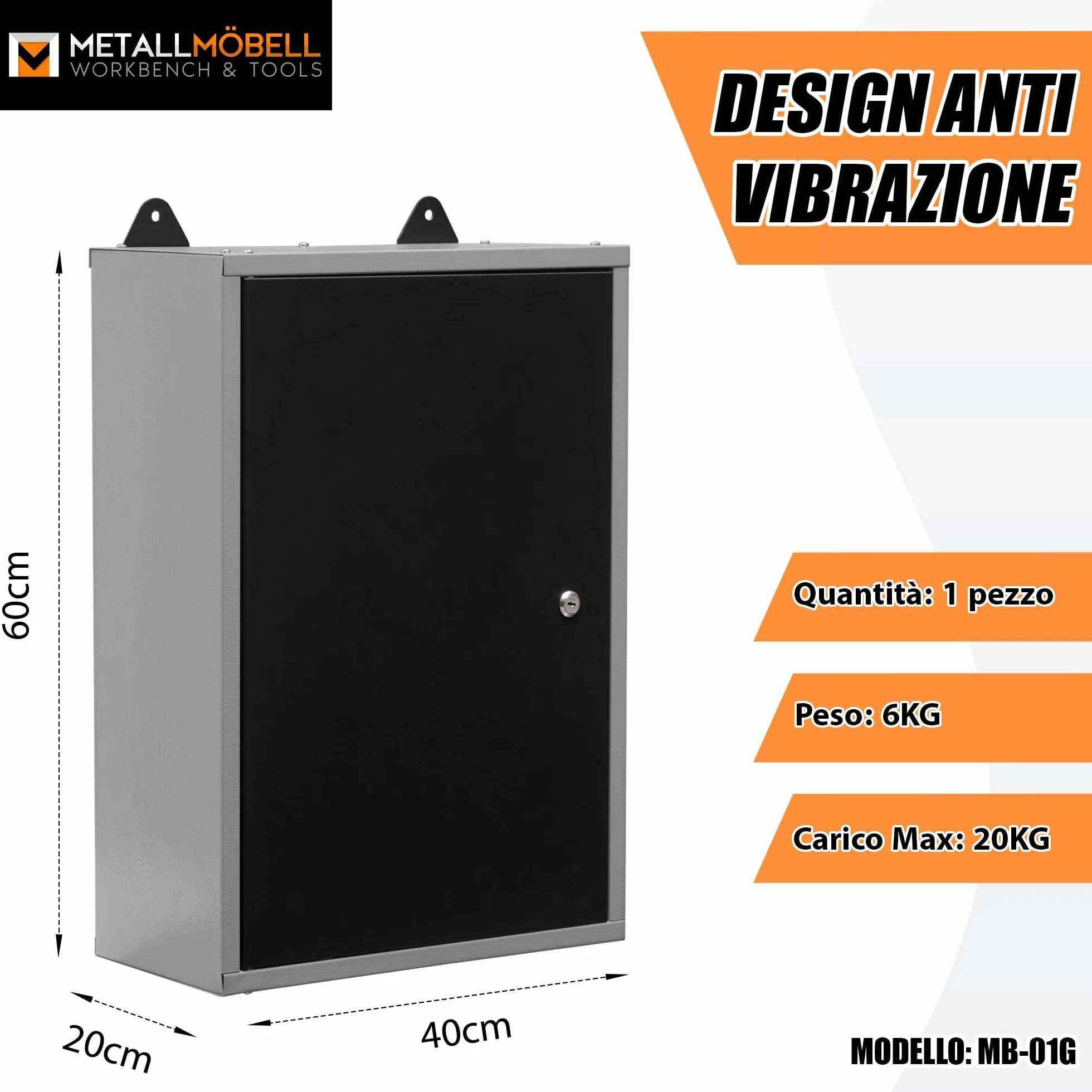 METALL MÖBELL WORKBENCH & TOOLS METALLMOBELL - Armadio Ferro | 60x40x20cm, con Ripiani e Serratura | Armadi da Ufficio, Mobile Ufficio, Armadietto Spogliatoio, Armadio Due Ante - MB01G