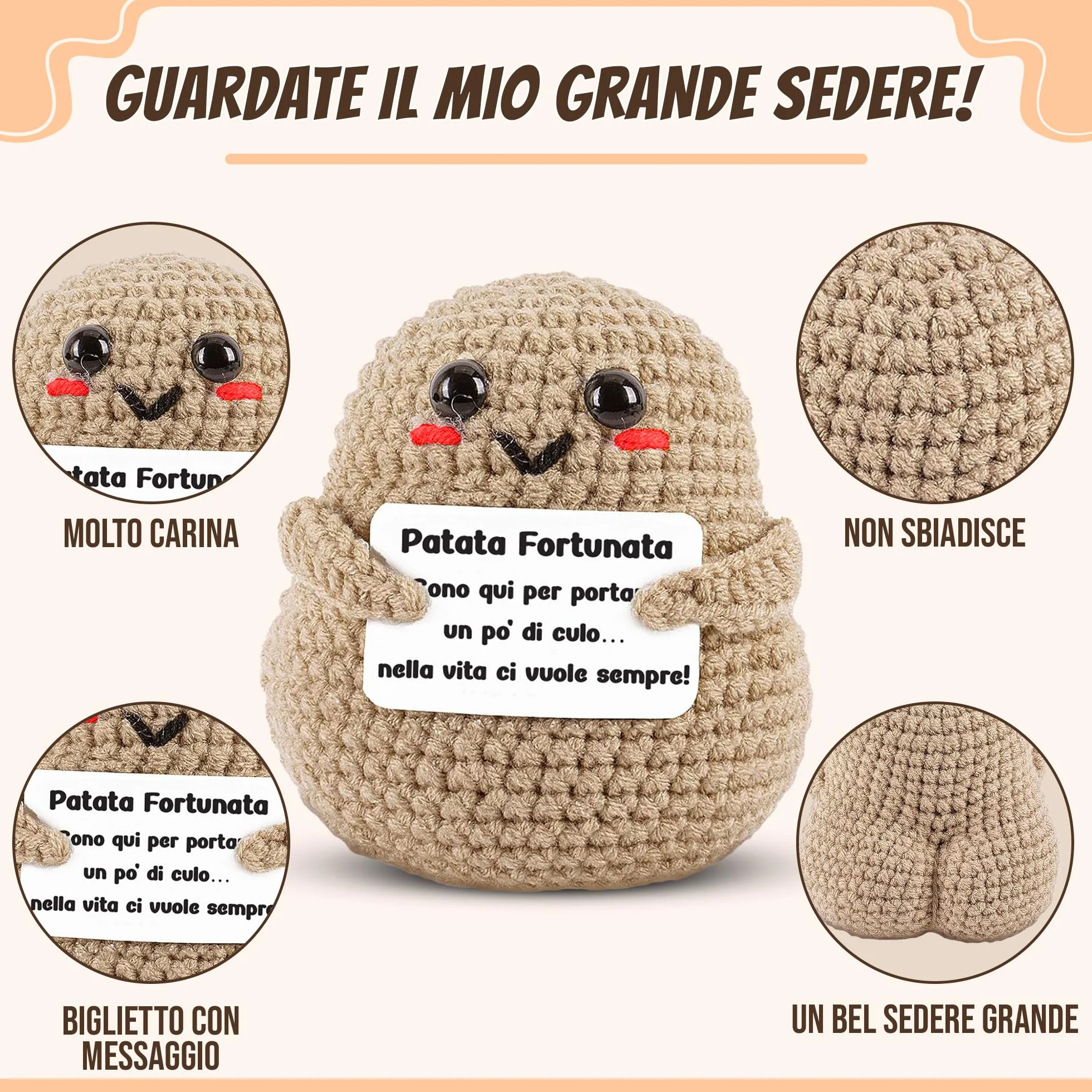 WELCOMAT Patata Portafortuna Positive Potato Mini Peluche Gadget Scrivania