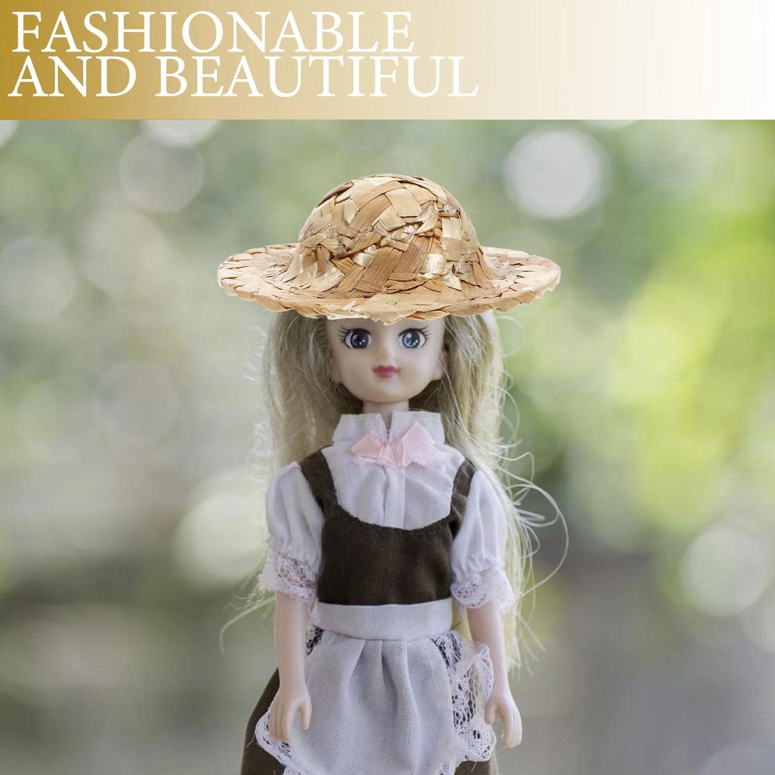 12 Cappelli Intrecciati in Paglia Beige da 8cm, Cappelli Delicati per Bamboline e Decorazioni, come Accessori per Foto e Gioco di Ruolo