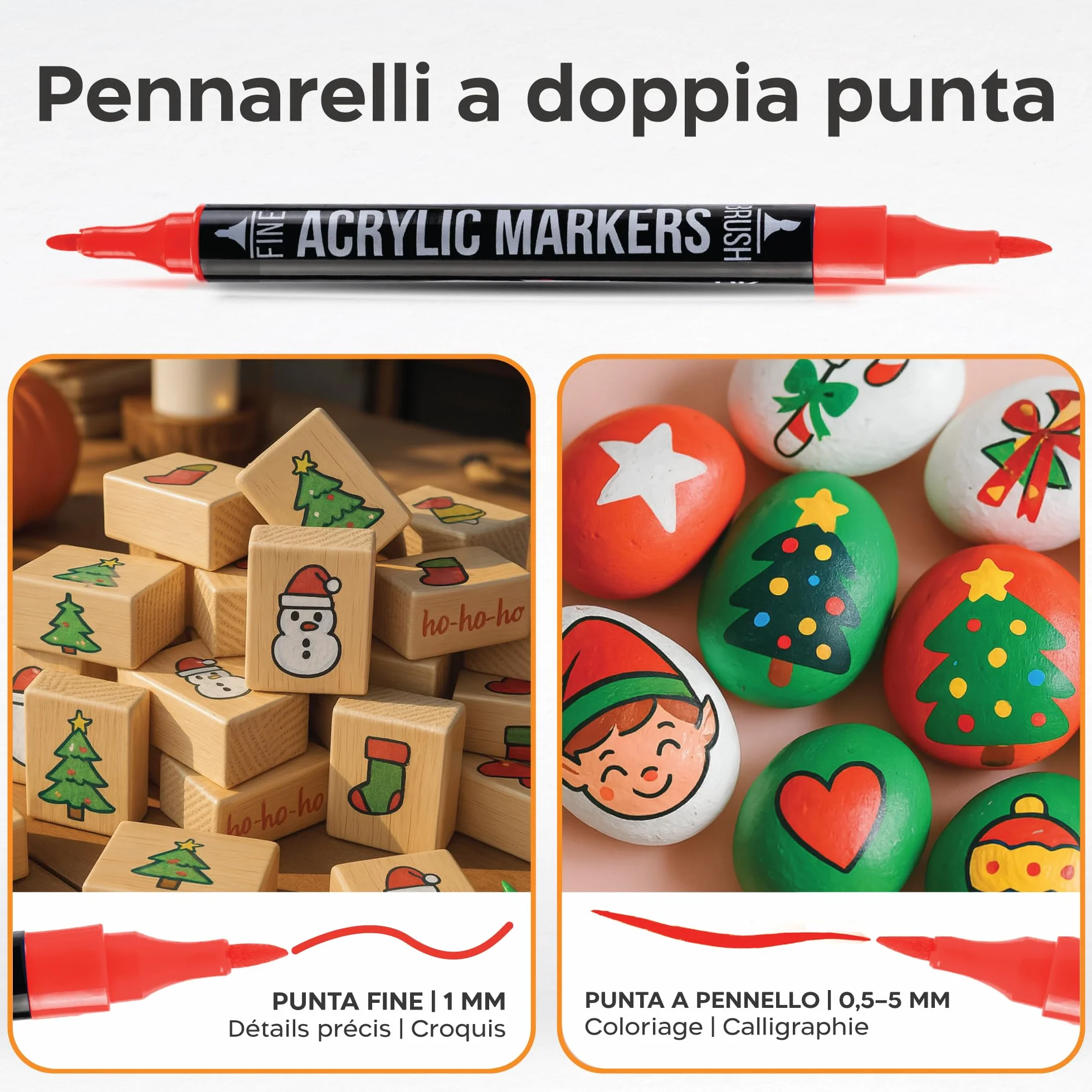 Zenacolor Pennarelli Acrilici Doppia Punta (con Punta a Pennello e Fine) - 72 Colori Indelebili per Diverse Superfici - Acrylic Marker per Vetro et per Dipingere Sassi - Astuccio Incluso