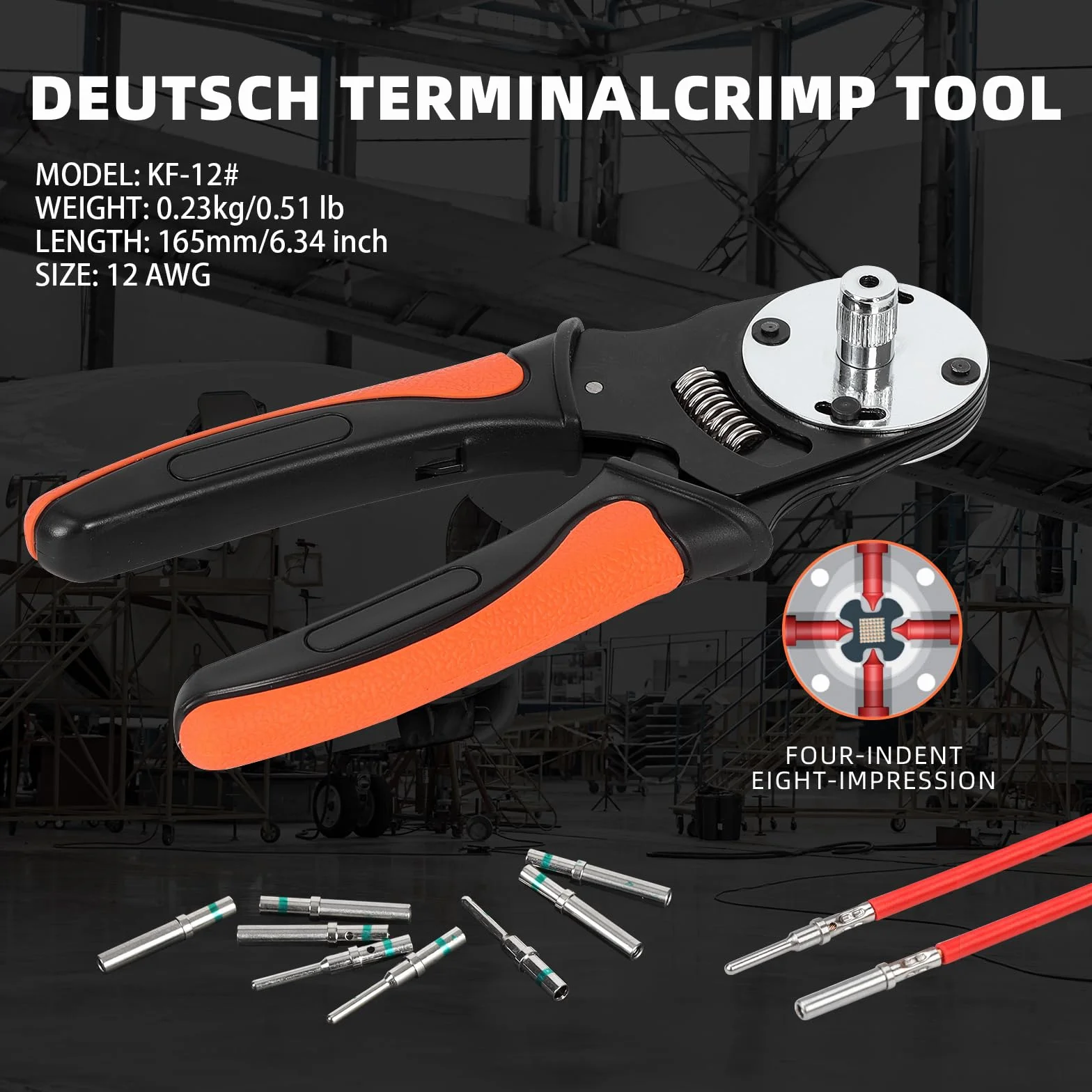KF CPTEC Deutsch Crimper, Utensile di rientro a 4 vie, crimpatrice a cilindro chiuso a 8 impressioni per connettori Deutsch serie DT e contatti Deutsch, calibro 12